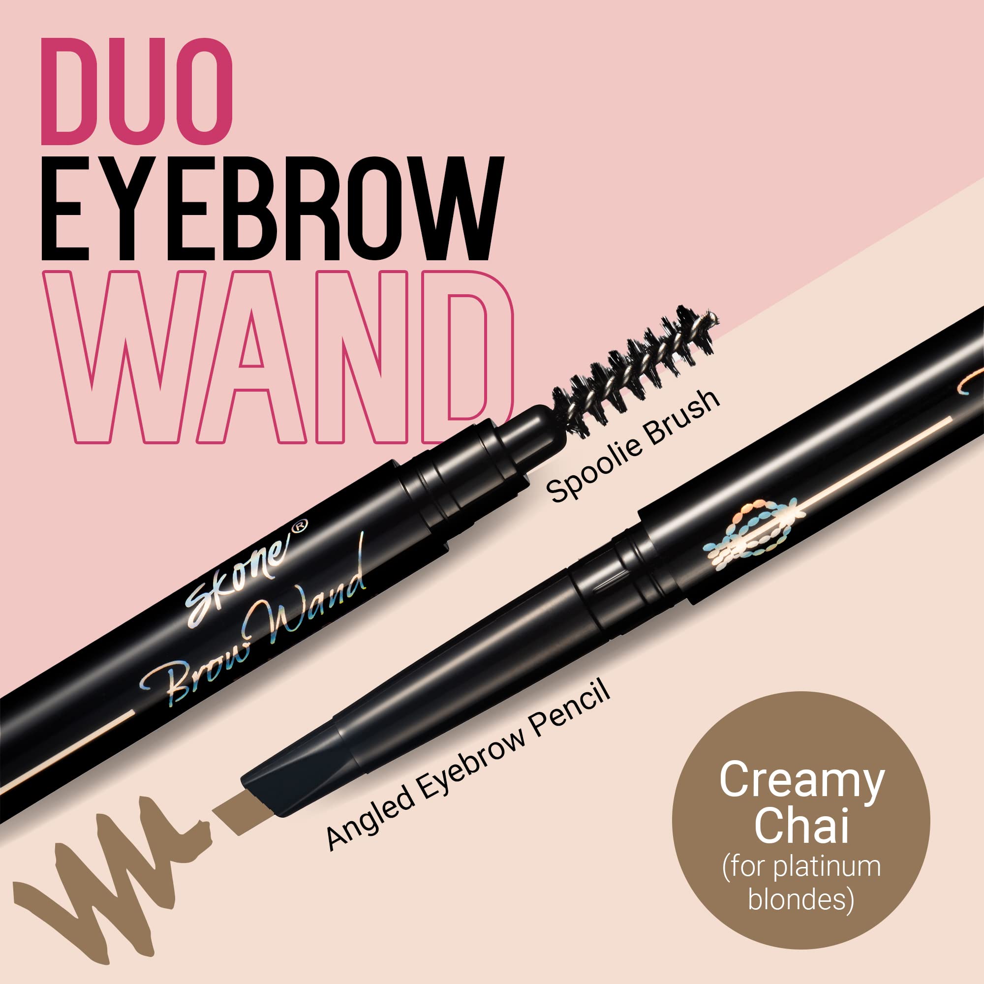 Skone Brow Wand Pencil with Brush – Creamy Chai for Gray Hair, Waterproof
