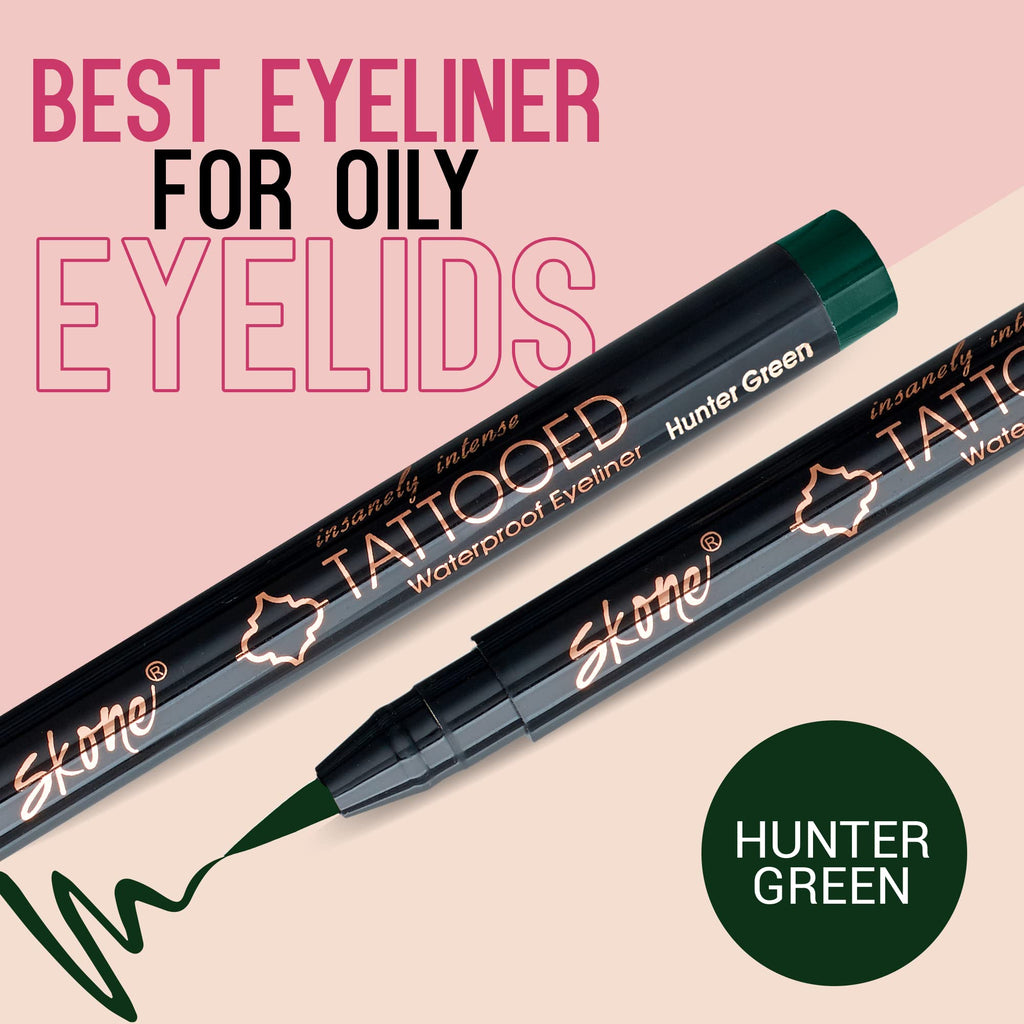 Skone Insanely Intense Tattooed Eyeliner Pen – Hunter Green, Waterproof & Smudge-Proof (0.07 oz)