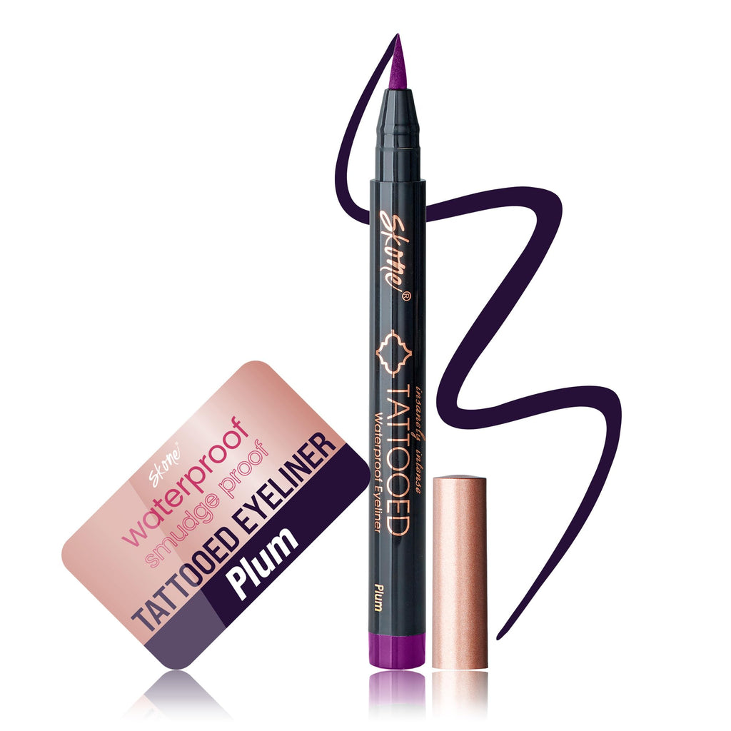 Skone Insanely Intense Tattooed Eyeliner Pen – Waterproof, Smudge-Proof Felt Tip in Plum Black (0.07oz)