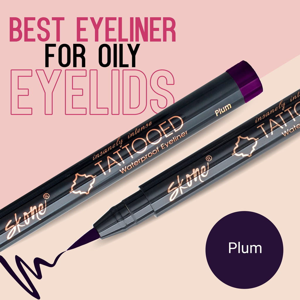 Skone Insanely Intense Tattooed Eyeliner Pen – Waterproof, Smudge-Proof Felt Tip in Plum Black (0.07oz)