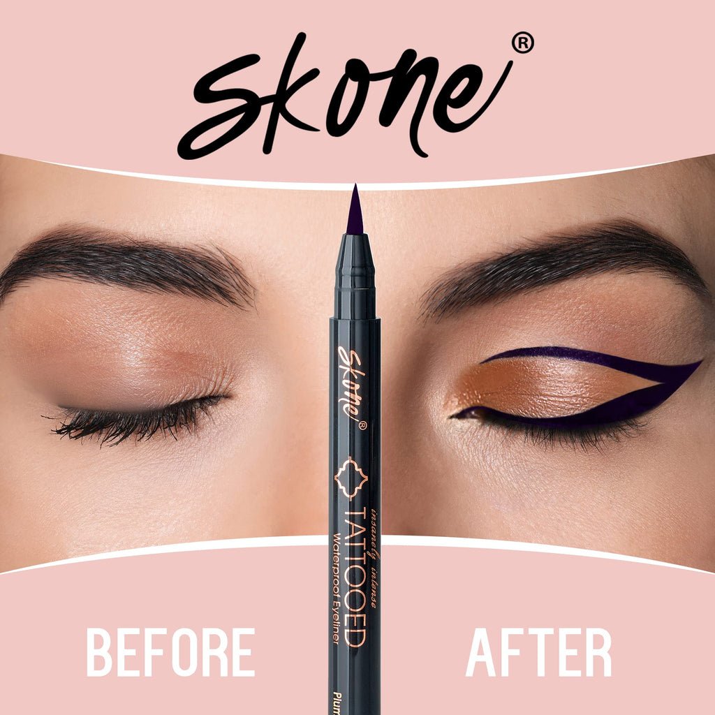 Skone Insanely Intense Tattooed Eyeliner Pen – Waterproof, Smudge-Proof Felt Tip in Plum Black (0.07oz)