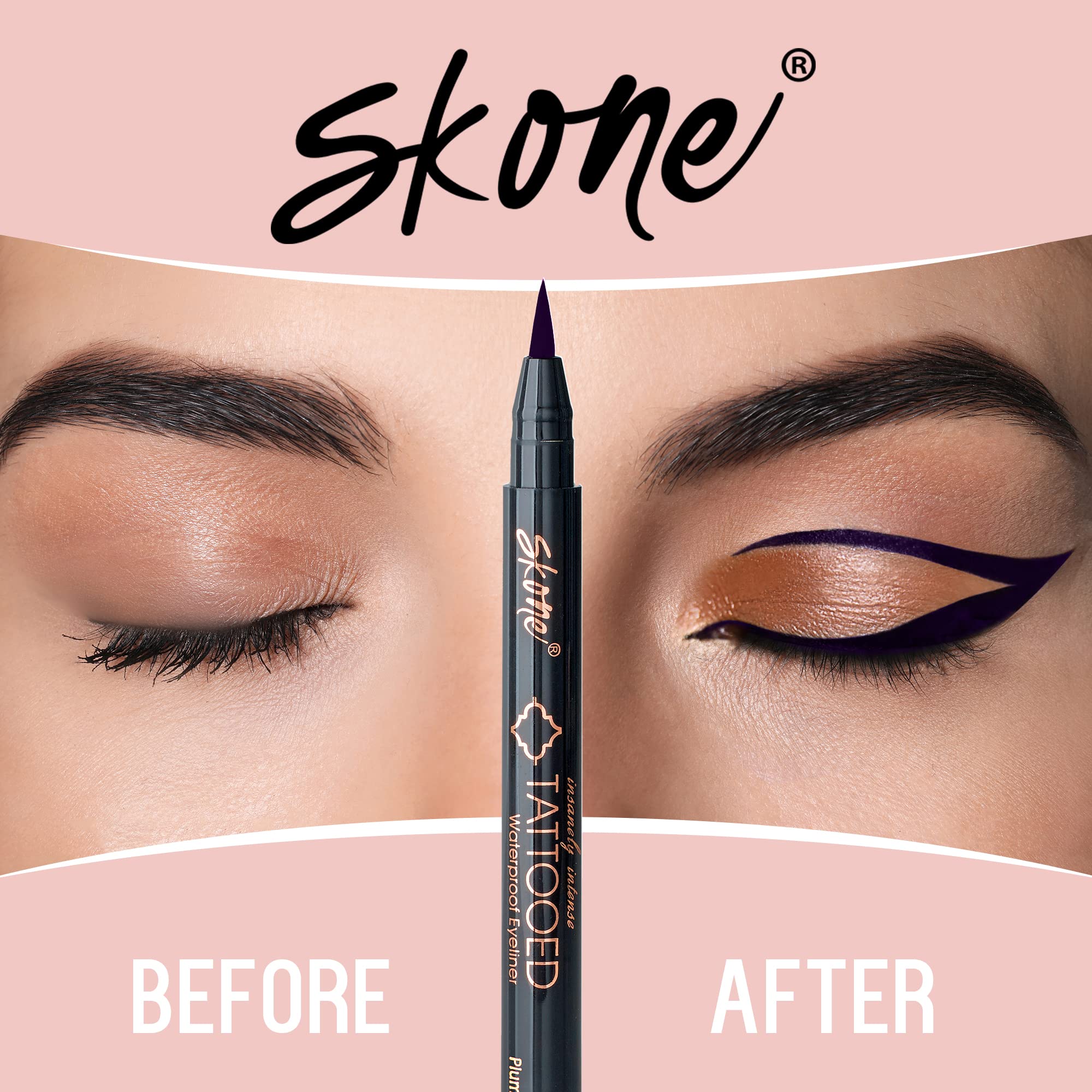 Skone Insanely Intense Tattooed Eyeliner Pen – Waterproof, Smudge-Proof Felt Tip in Plum Black (0.07oz)