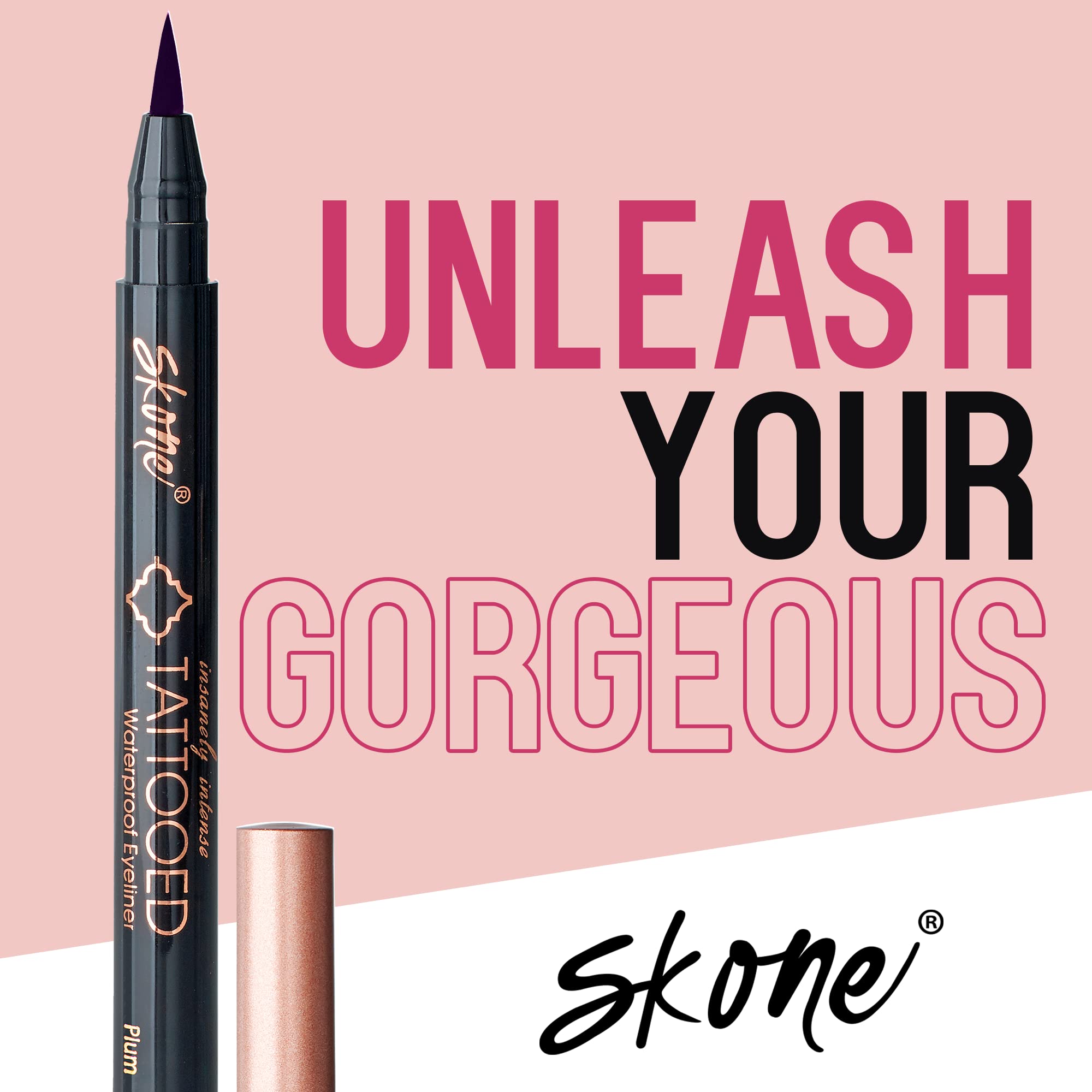 Skone Insanely Intense Tattooed Eyeliner Pen – Waterproof, Smudge-Proof Felt Tip in Plum Black (0.07oz)