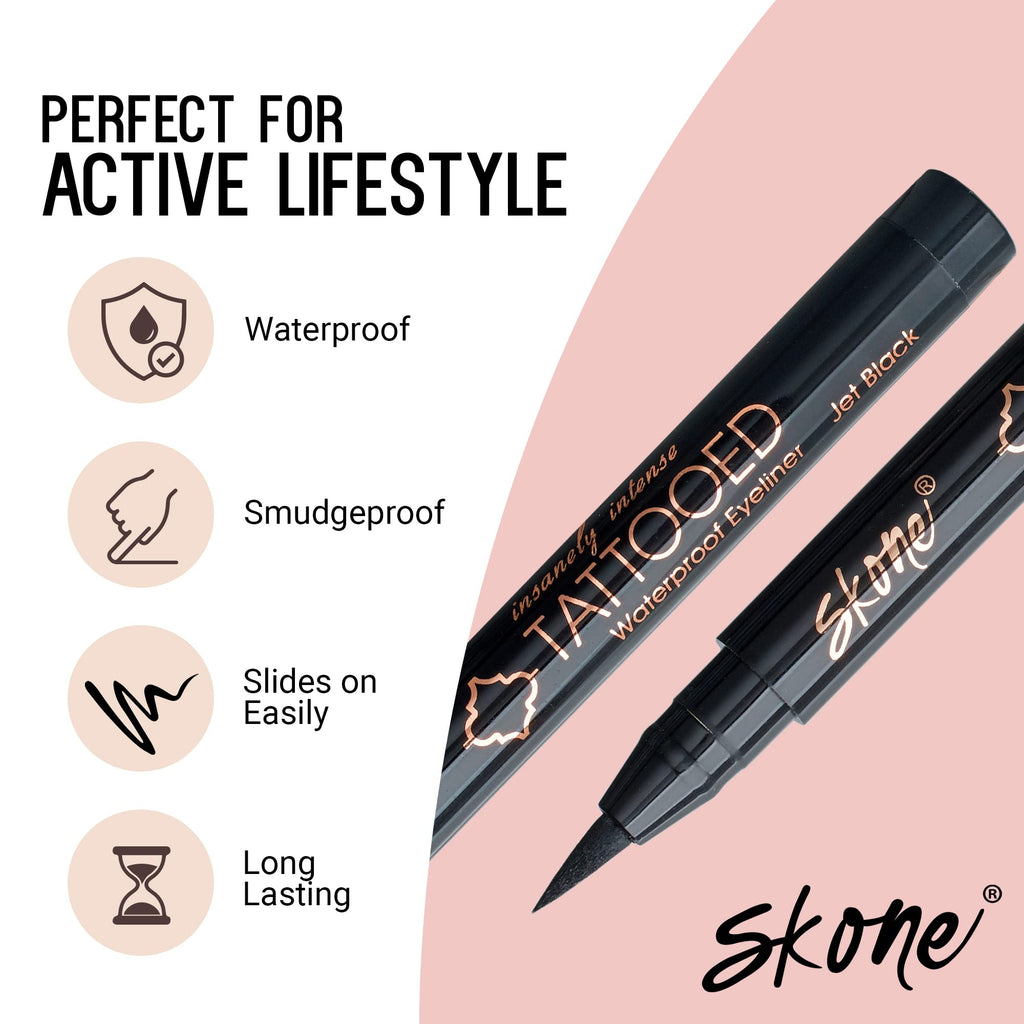 Skone Waterproof Liquid Eyeliner – Long-Lasting, Smudge-Proof Jet Black with Felt Tip
