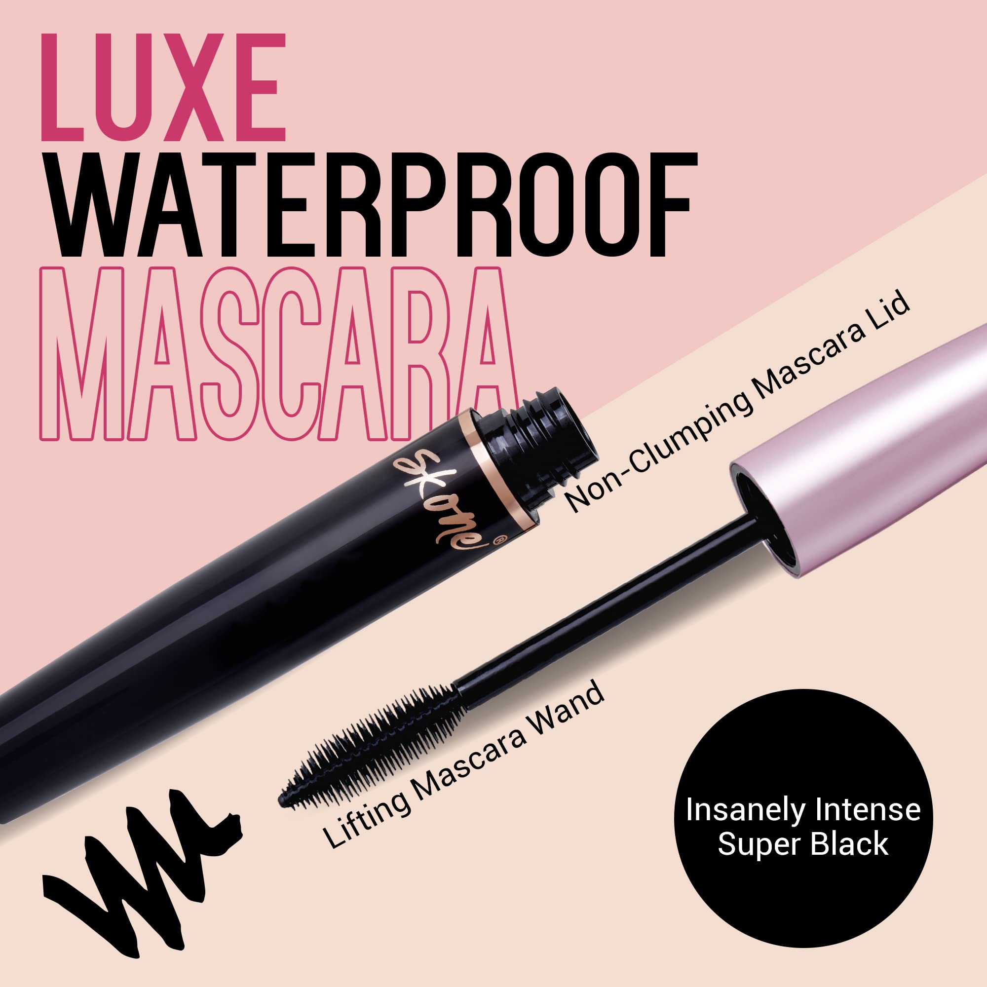 Skone Luxe Waterproof Mascara – Insanely Intense Black, Smudge-Proof & Long-Lasting