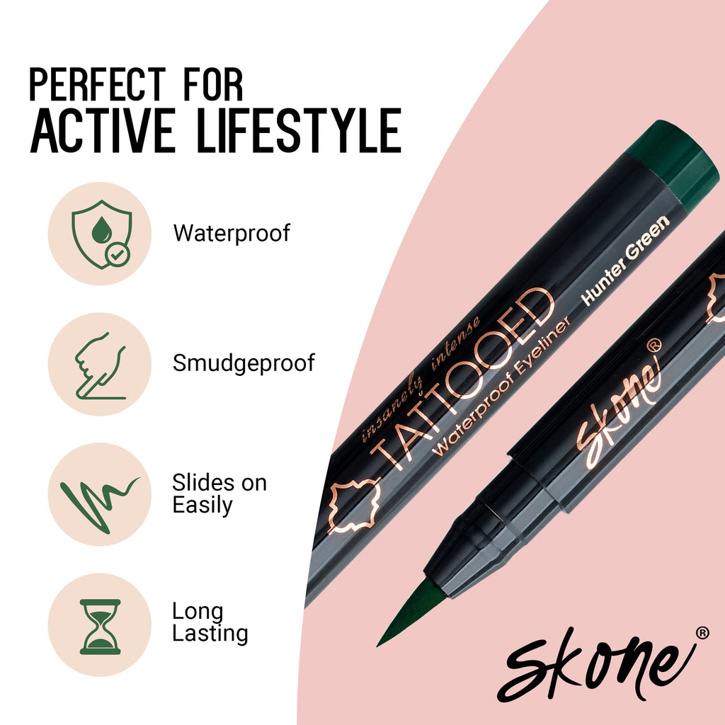 Skone Insanely Intense Tattooed Eyeliner Pen – Hunter Green, Waterproof & Smudge-Proof (0.07 oz)