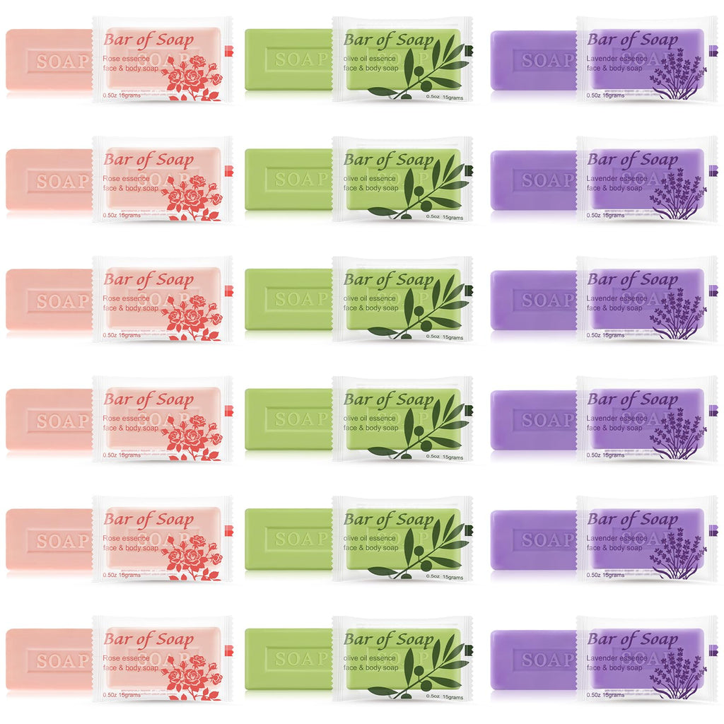 Skourvut Bulk Bar Soap 60-Pack – Travel Mini Bars (0.5 oz) Olive Oil, Rose & Lavender