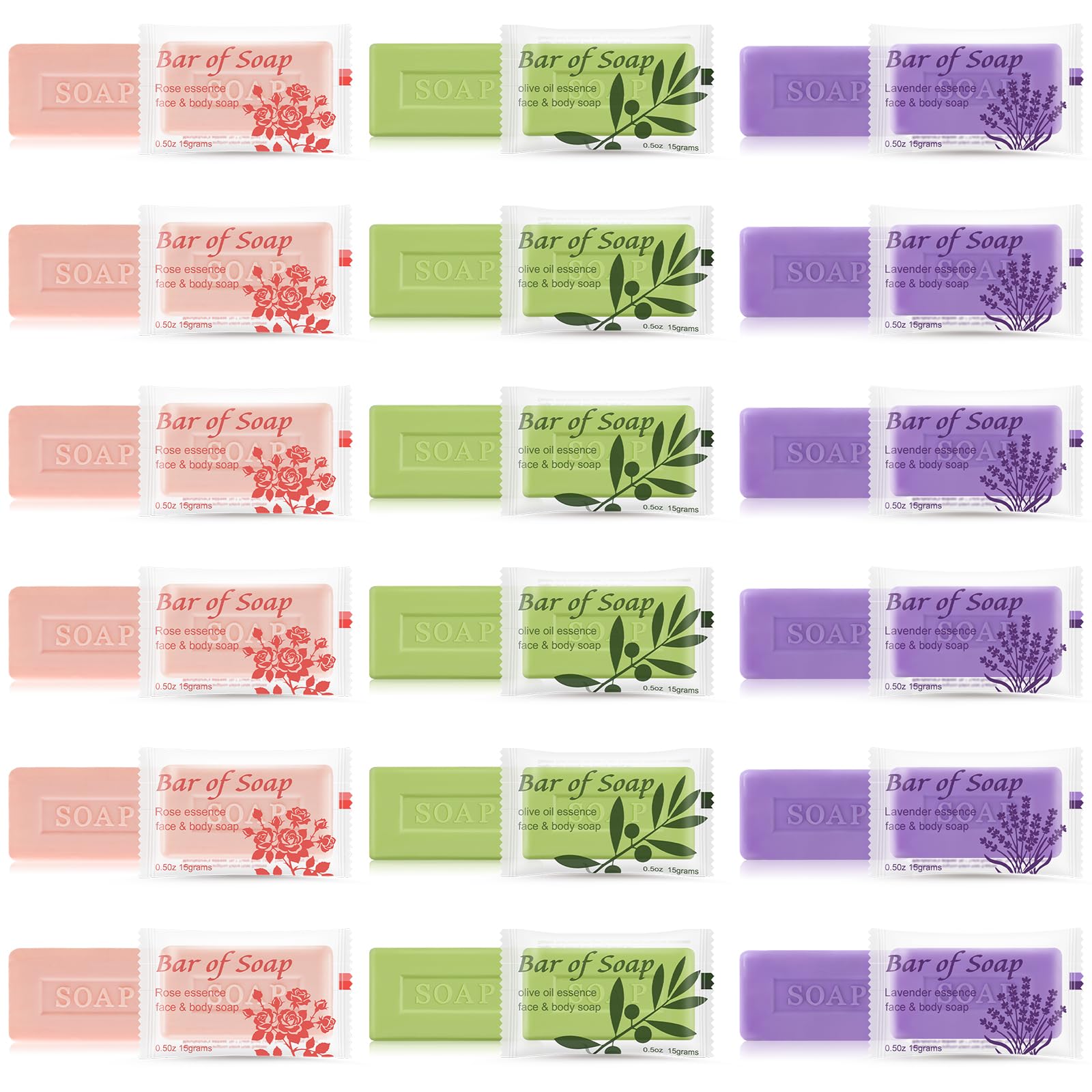 Skourvut Bulk Bar Soap 60-Pack – Travel Mini Bars (0.5 oz) Olive Oil, Rose & Lavender