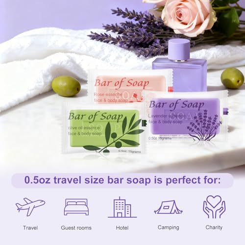 Skourvut Bulk Bar Soap 60-Pack – Travel Mini Bars (0.5 oz) Olive Oil, Rose & Lavender