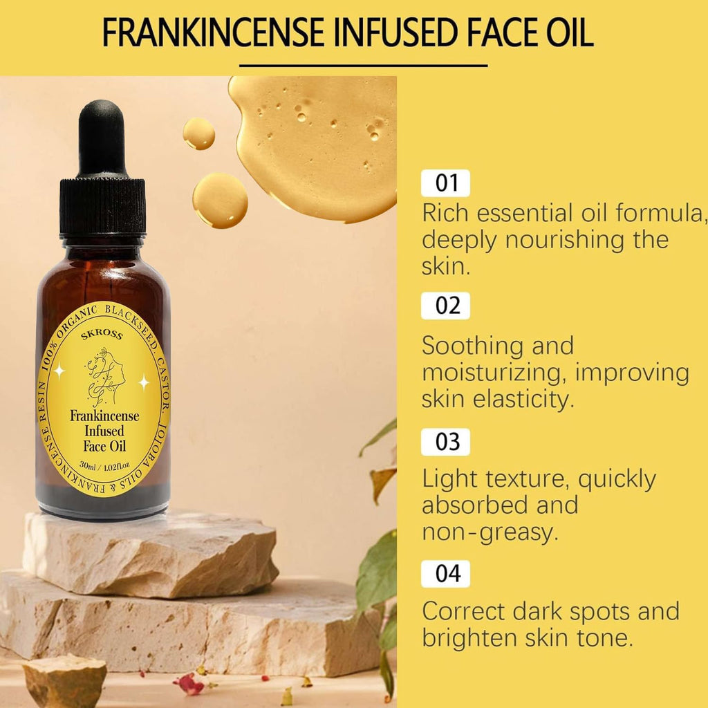 SKROSS Frankincense Resin Oil – Infused Face Oil with Black Seed, Castor & Jojoba (2-Pack)
