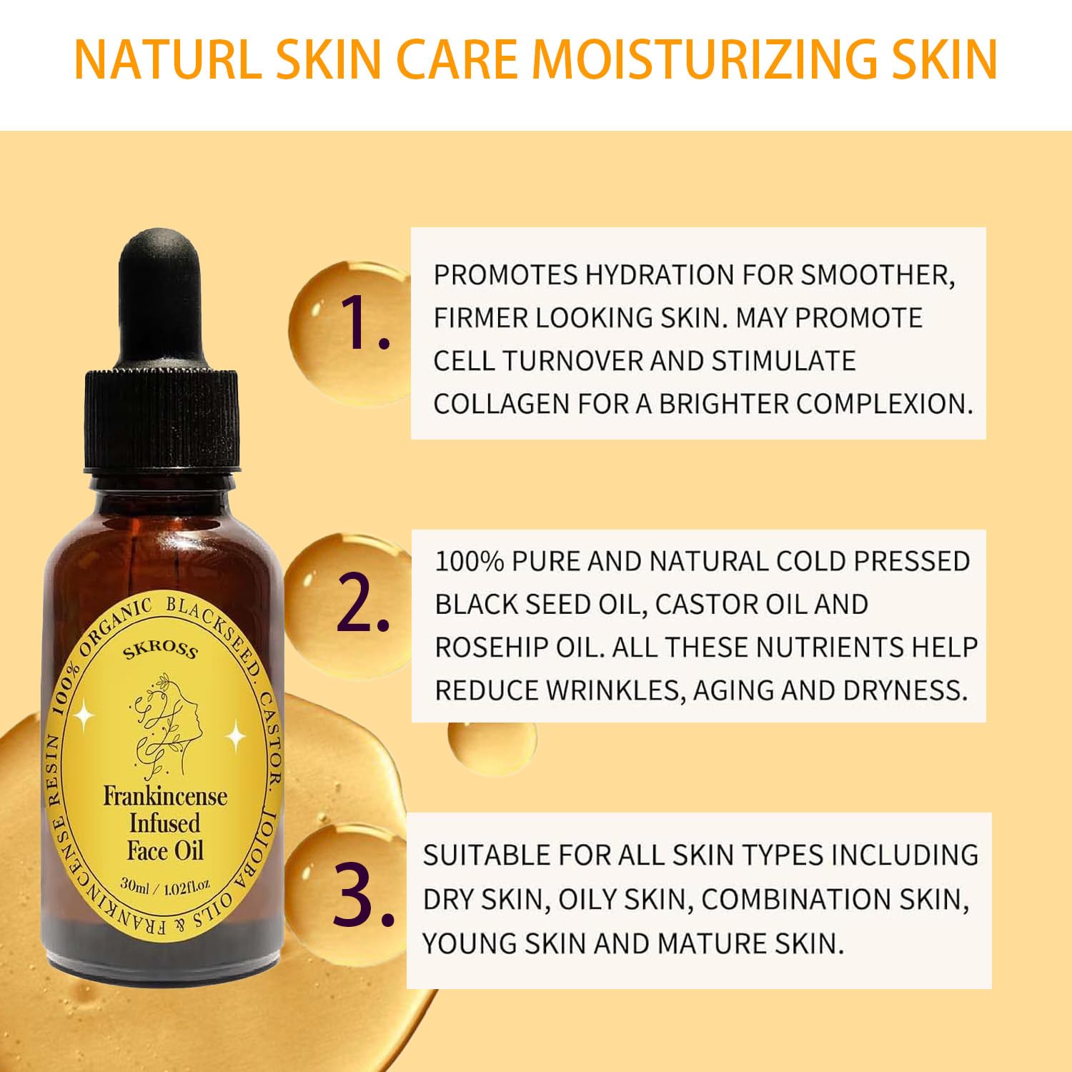 SKROSS Frankincense Resin Oil – Infused Face Oil with Black Seed, Castor & Jojoba (2-Pack)