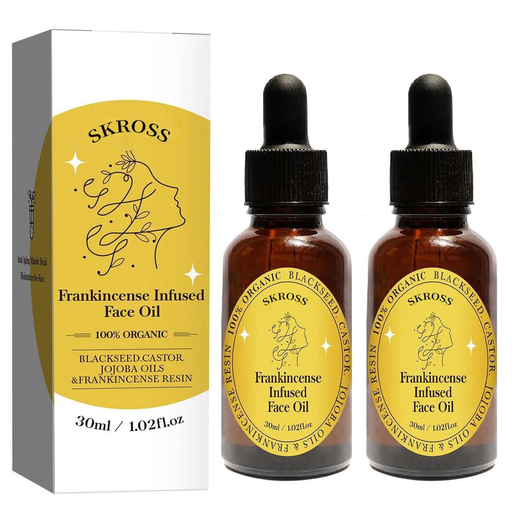 SKROSS Frankincense Resin Oil – Infused Face Oil with Black Seed, Castor & Jojoba (2-Pack)