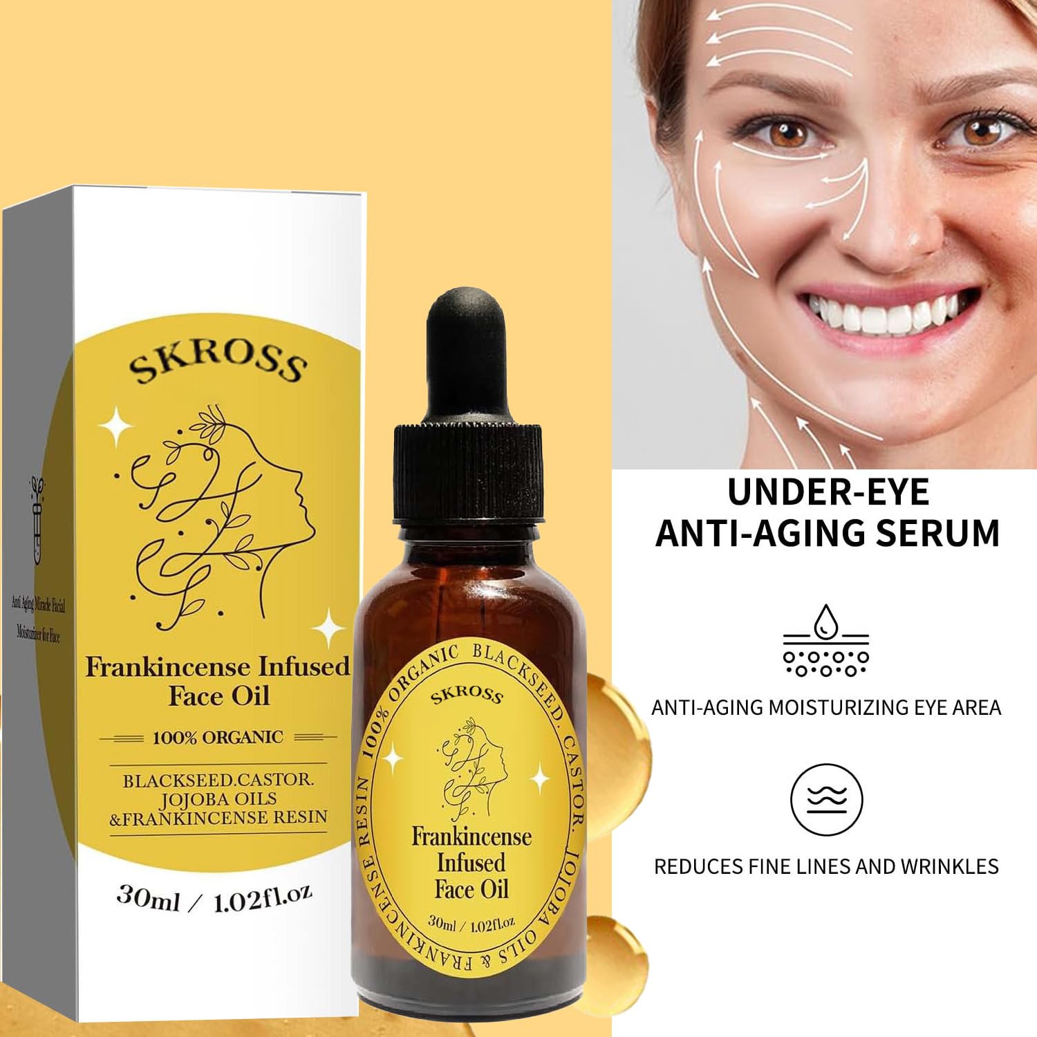 SKROSS Frankincense Resin Oil – Infused Face Oil with Black Seed, Castor & Jojoba (2-Pack)