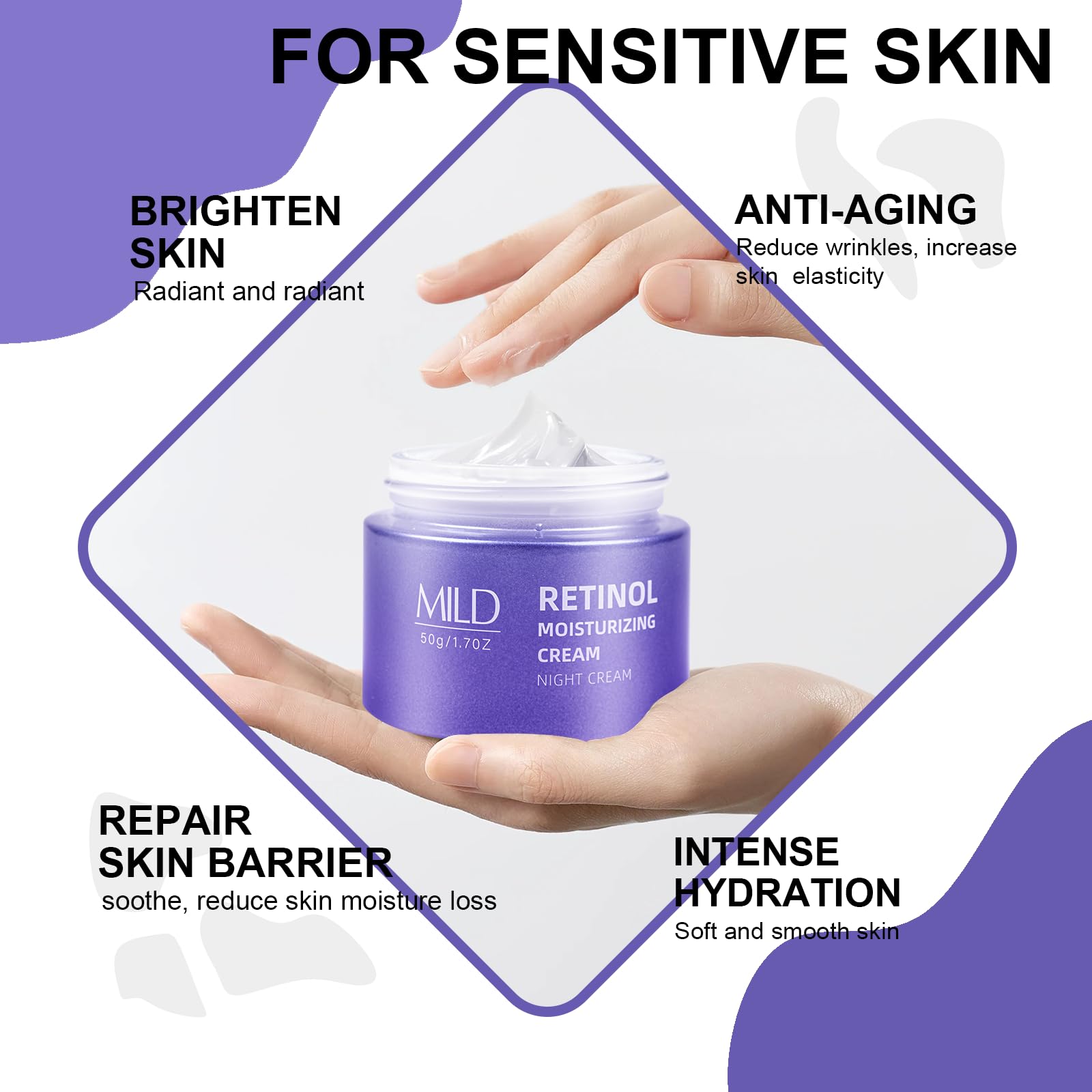 SKSOYT Retinol & Hyaluronic Night Cream – Anti-Aging Moisturizer, 1.7 oz