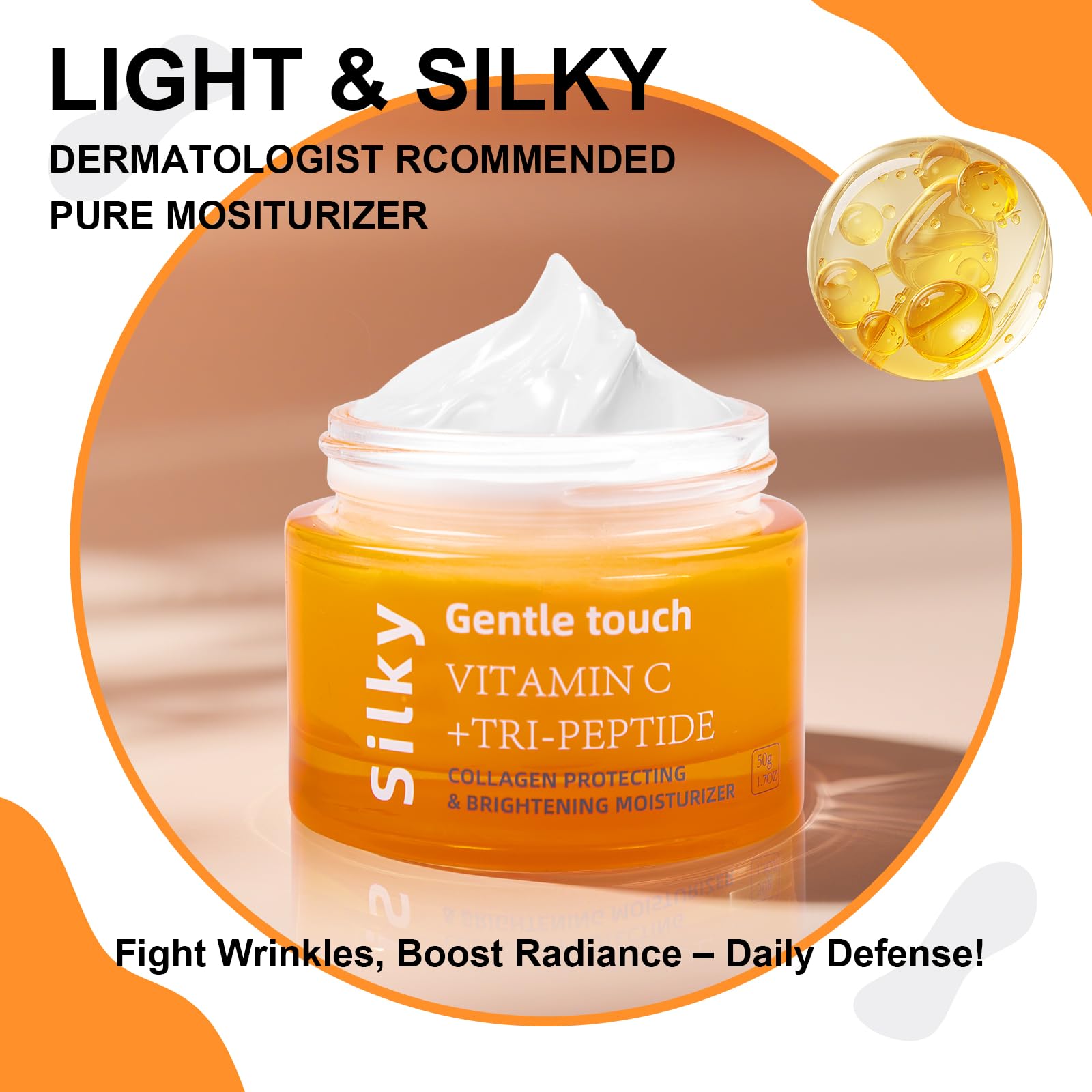 SKSOYT Vitamin C + Peptide Brightening Moisturizer | 3% Stabilized Vitamin C & Multi-Peptide Complex | Vegan, Fragrance-Free, 1.7 oz
