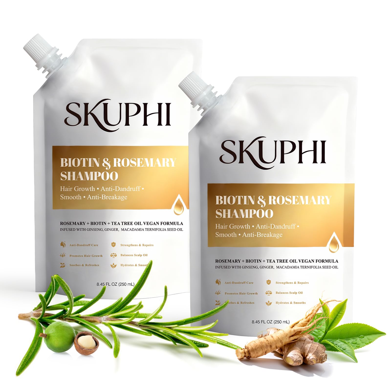 SKUPHI Rosemary Amino Acid Shampoo – Biotin Hair Growth for Thinning Hair, Zinc PCA + Hydrolyzed Silk, 2-Pack (8.45 fl oz)