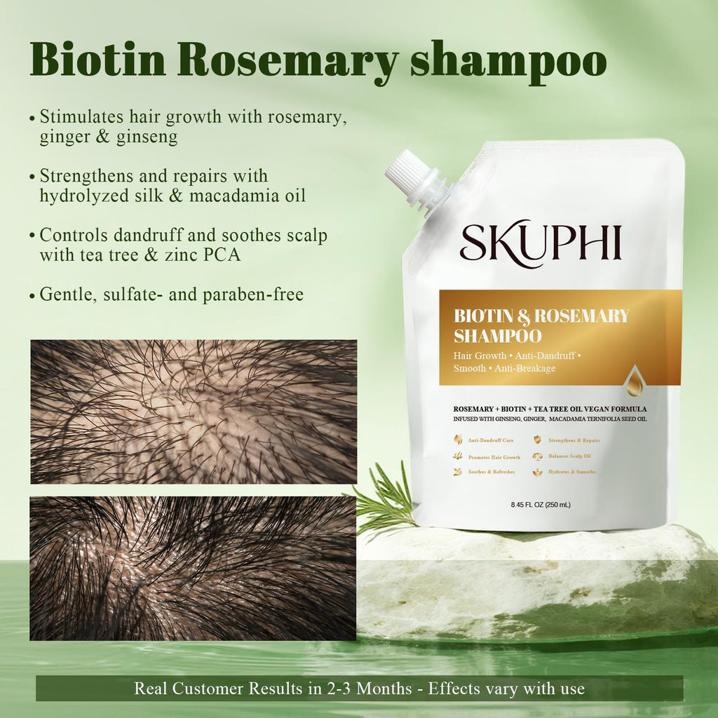 SKUPHI Rosemary Amino Acid Shampoo – Biotin Hair Growth for Thinning Hair, Zinc PCA + Hydrolyzed Silk, 2-Pack (8.45 fl oz)