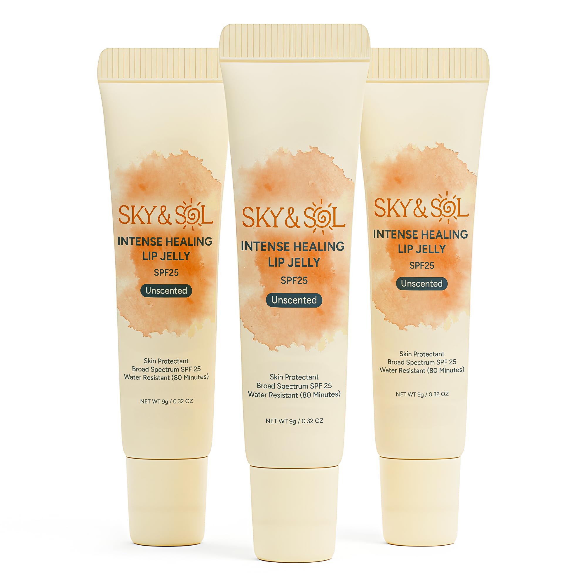 Sky & Sol Lip Balm SPF 25 — 3-Pack Hydrating Lip Jelly with Primer and Water-Resistant Sun Protection