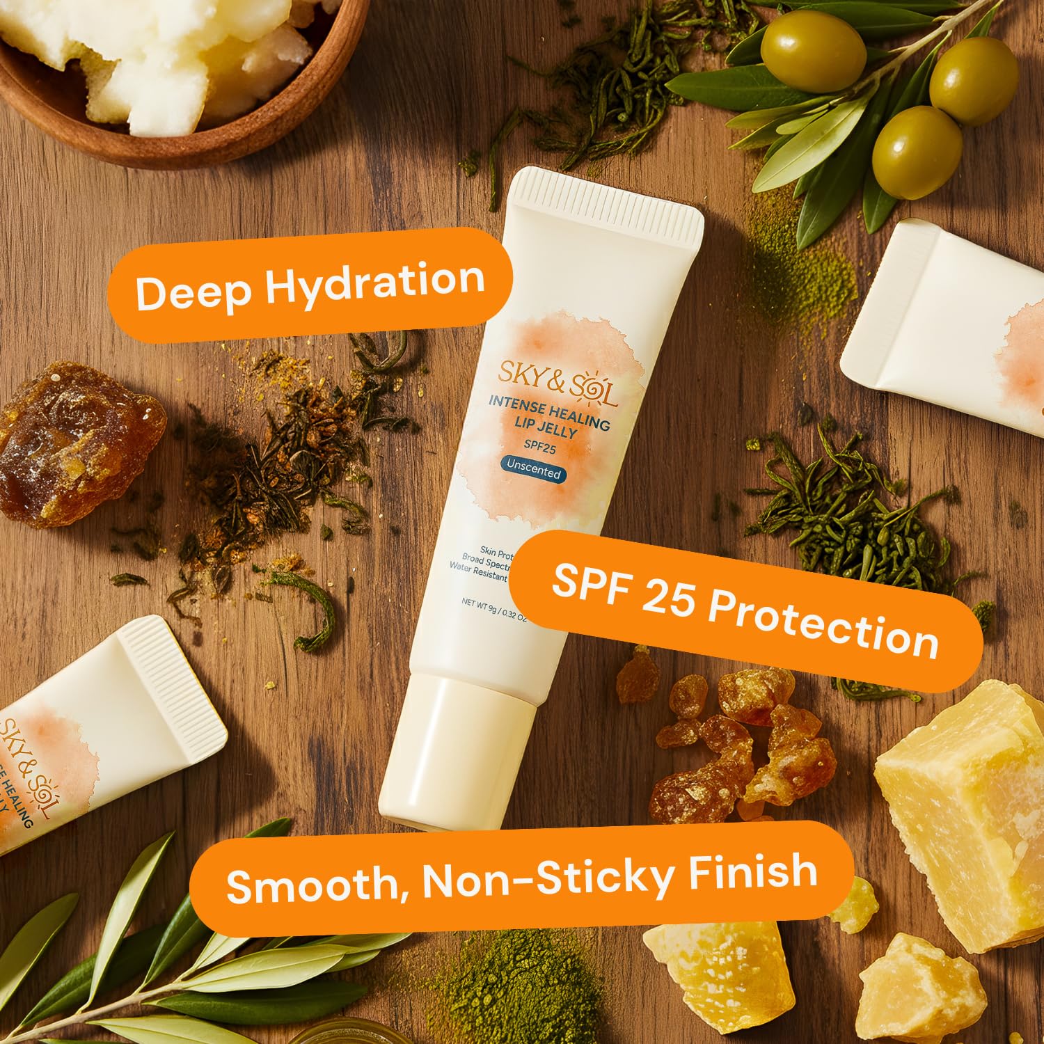 Sky & Sol Lip Balm SPF 25 — 3-Pack Hydrating Lip Jelly with Primer and Water-Resistant Sun Protection