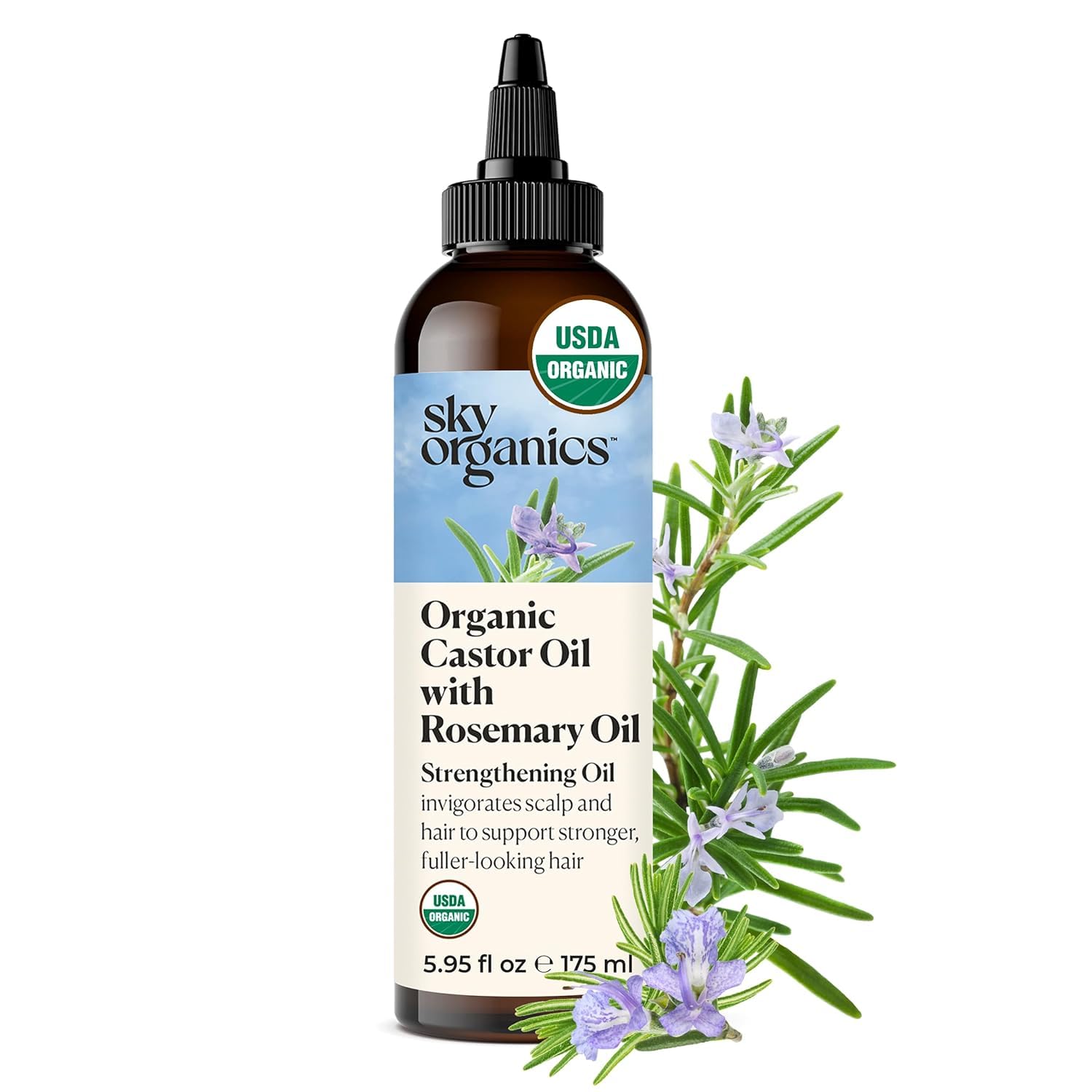 Sky Organics USDA Organic Castor Oil with Rosemary – Strengthening Oil for Scalp & Fuller-Looking Hair