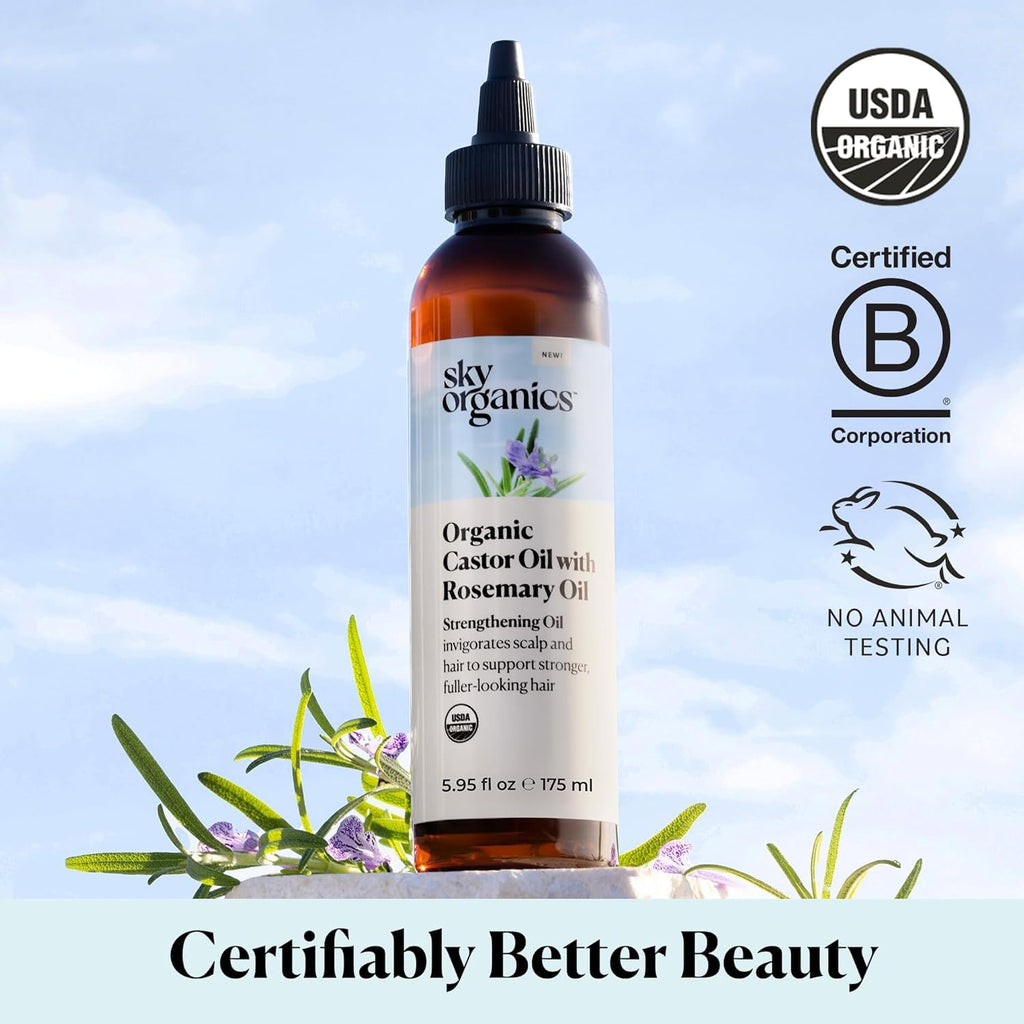Sky Organics USDA Organic Castor Oil with Rosemary – Strengthening Oil for Scalp & Fuller-Looking Hair