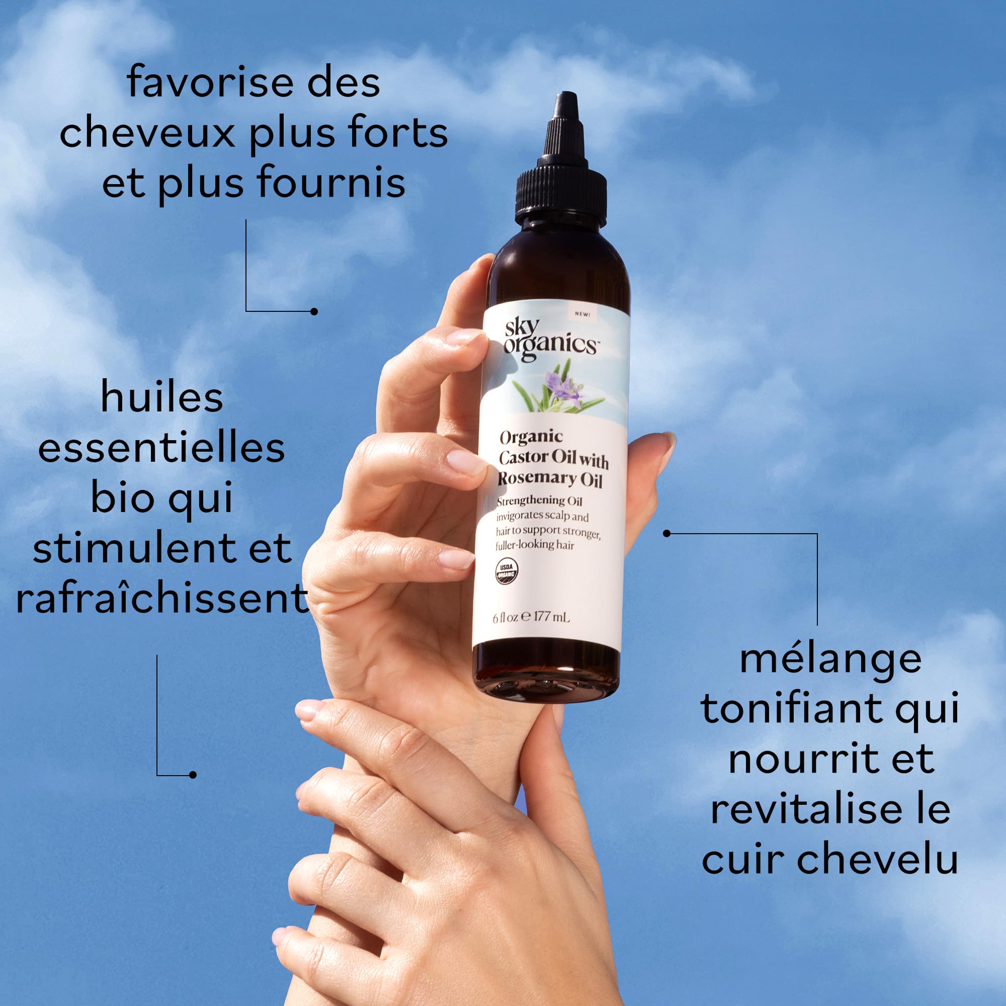 Sky Organics USDA Organic Castor Oil with Rosemary – Strengthening Oil for Scalp & Fuller-Looking Hair