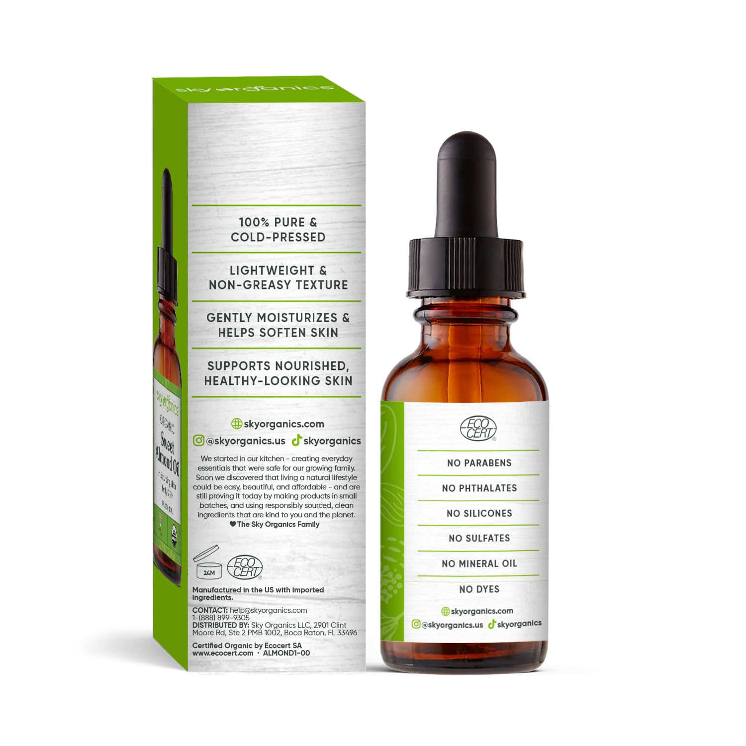 Sky Organics Organic Sweet Almond Oil | 100% Pure Body Oil for Soft, Soothed Skin | 1 fl oz