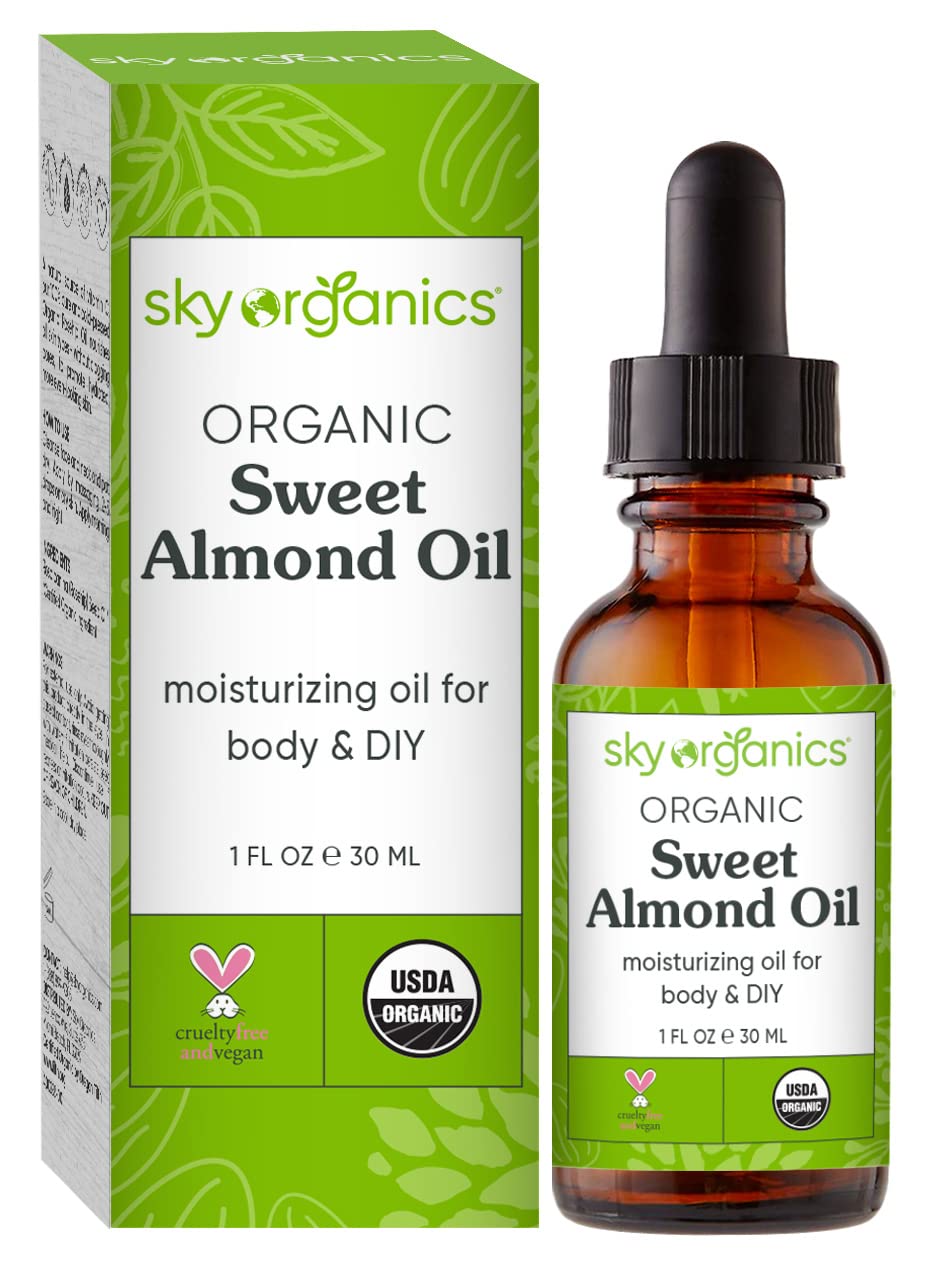 Sky Organics Organic Sweet Almond Oil | 100% Pure Body Oil for Soft, Soothed Skin | 1 fl oz