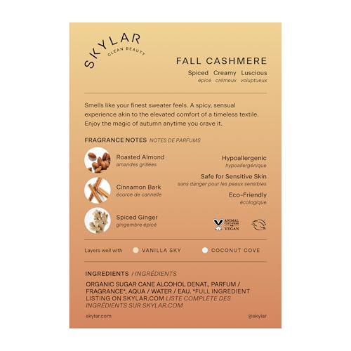 Skylar Fall Cashmere Eau de Parfum – Clean, Hypoallergenic & Vegan Spicy Gourmand (50 mL)