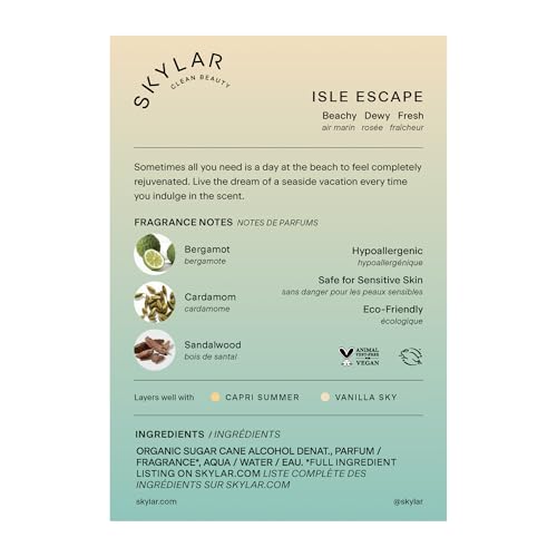 Skylar Isle Escape Eau de Parfum – Hypoallergenic, Clean Vegan Scent for Women & Men (50mL)