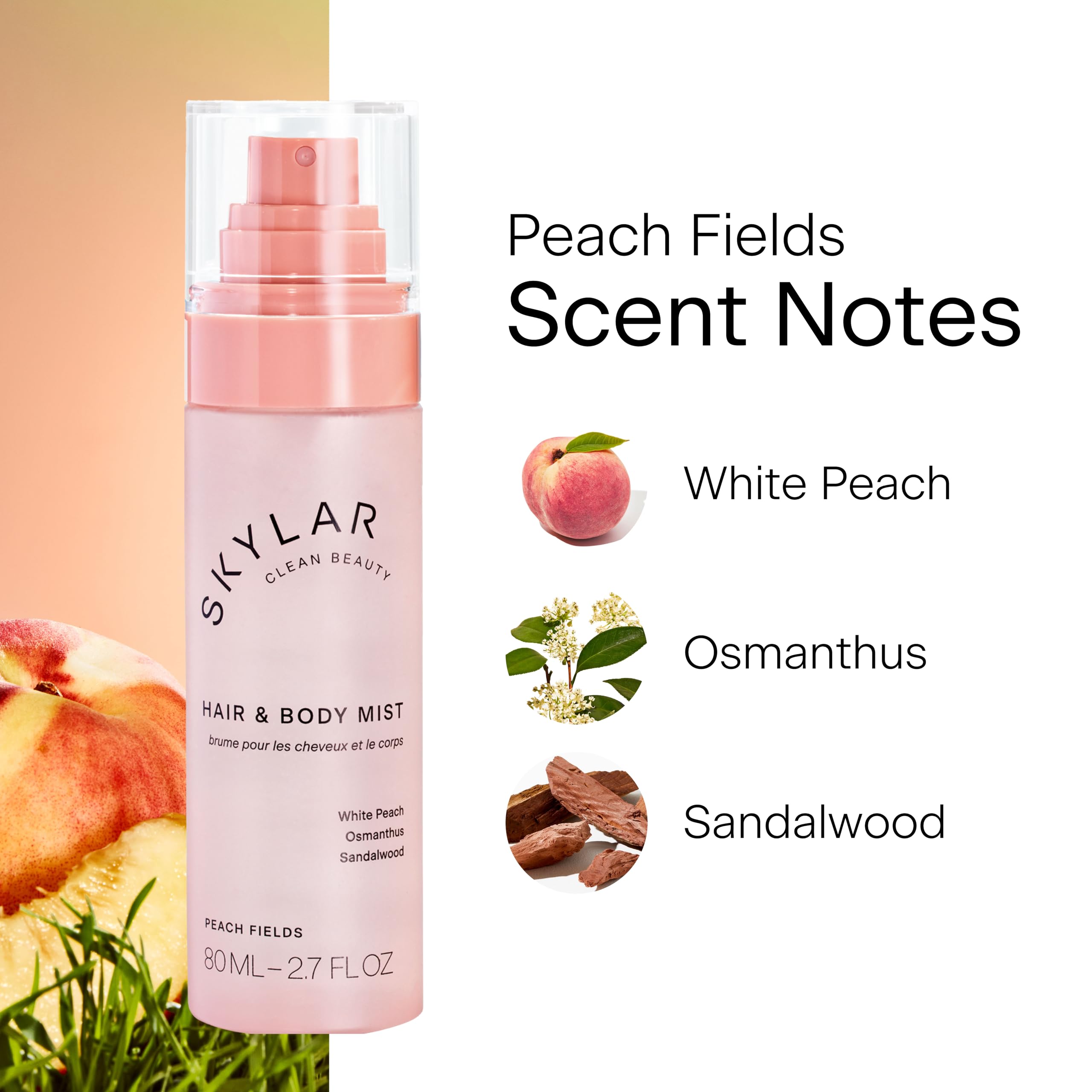Skylar Peach Fields Hair & Body Mist – Hypoallergenic, Clean Fragrance | Vegan & Cruelty-Free | 80 ml