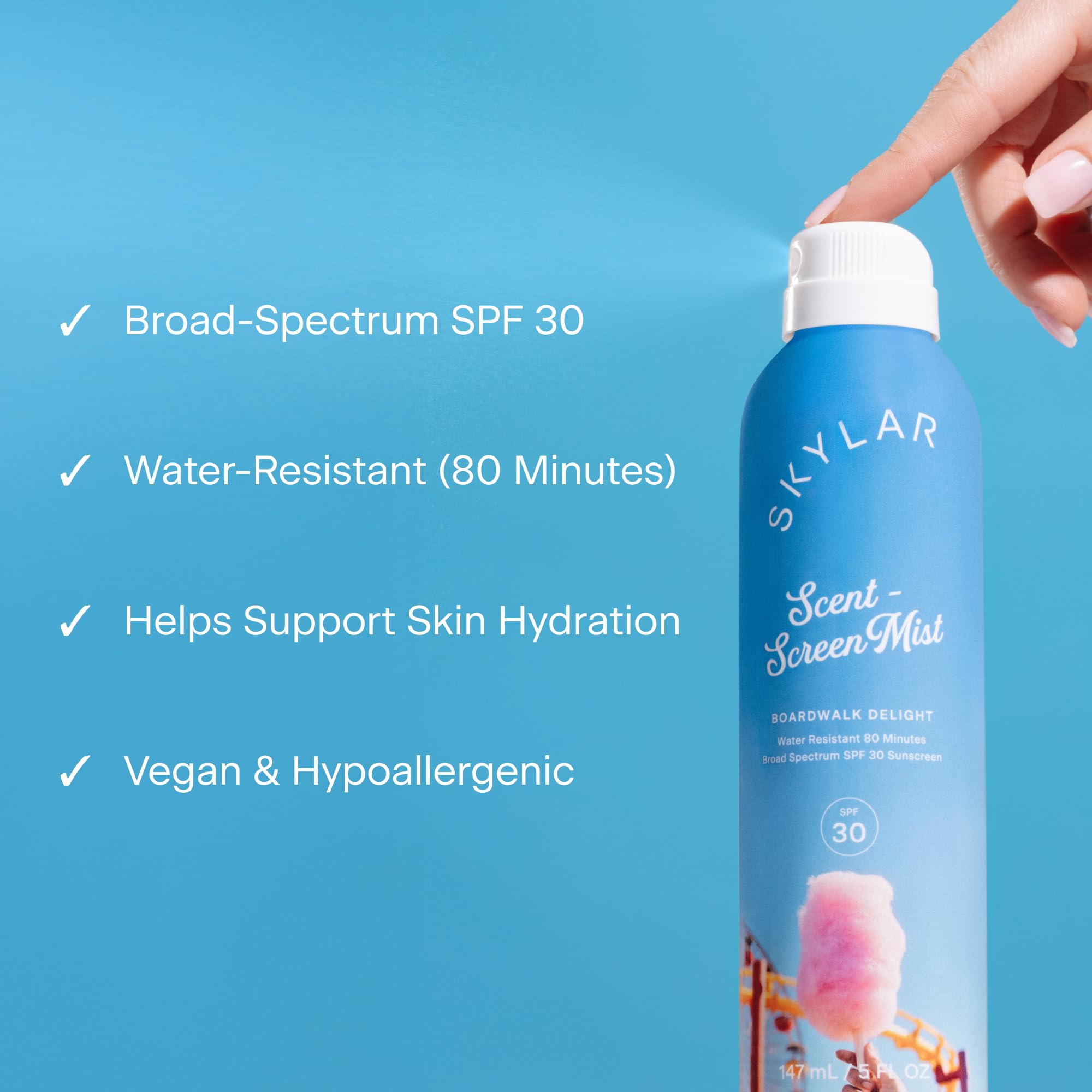 Skylar Sunscreen Mist SPF 30 – Broad Spectrum, 80 Min Water-Resistant, Boardwalk Delight
