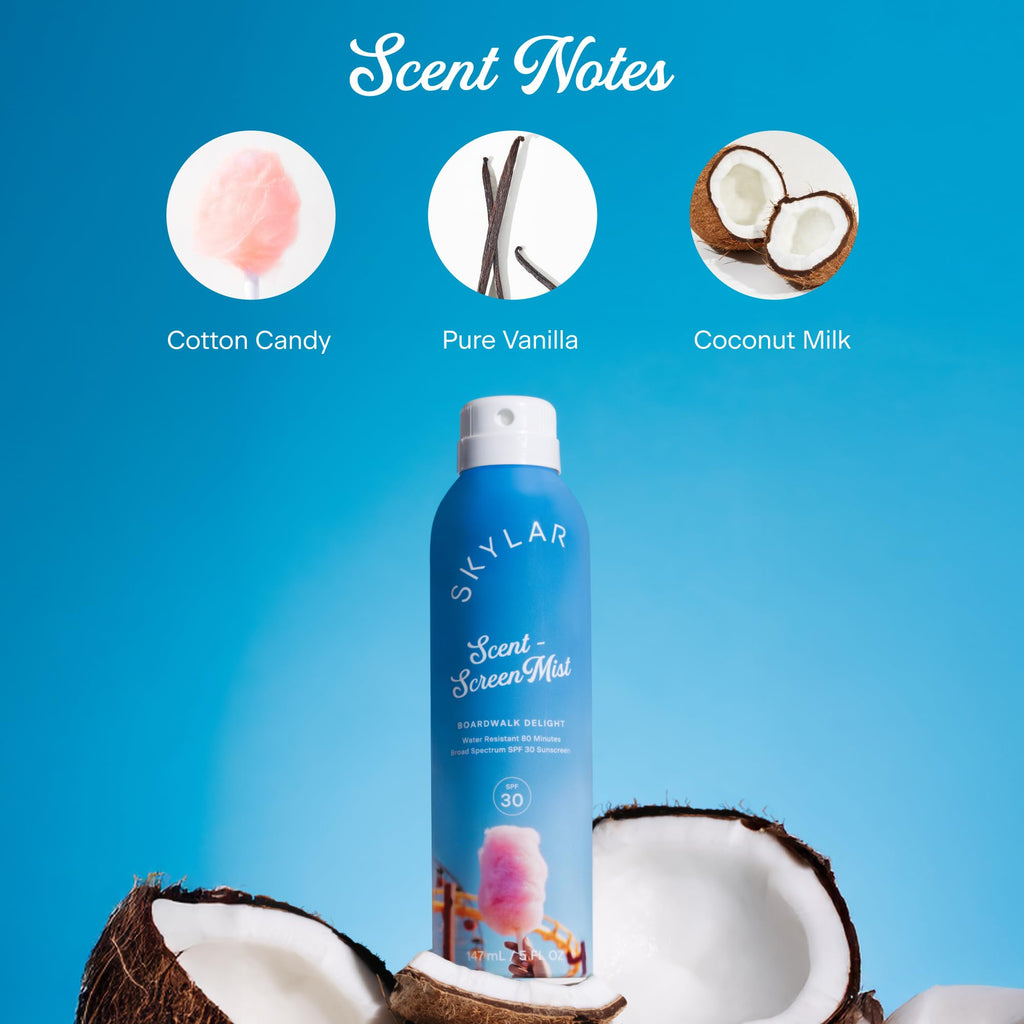 Skylar Sunscreen Mist SPF 30 – Broad Spectrum, 80 Min Water-Resistant, Boardwalk Delight