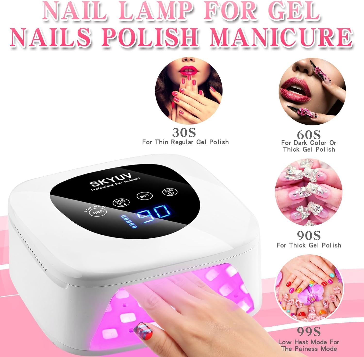 SKYUV Rechargeable UV LED Nail Lamp – Cordless Gel Dryer with 4 Timers
