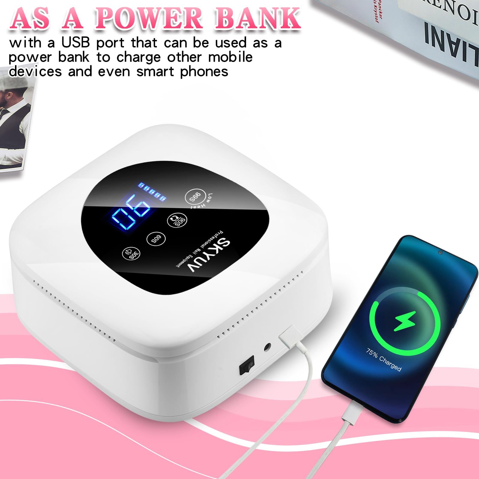 SKYUV Rechargeable UV LED Nail Lamp – Cordless Gel Dryer with 4 Timers