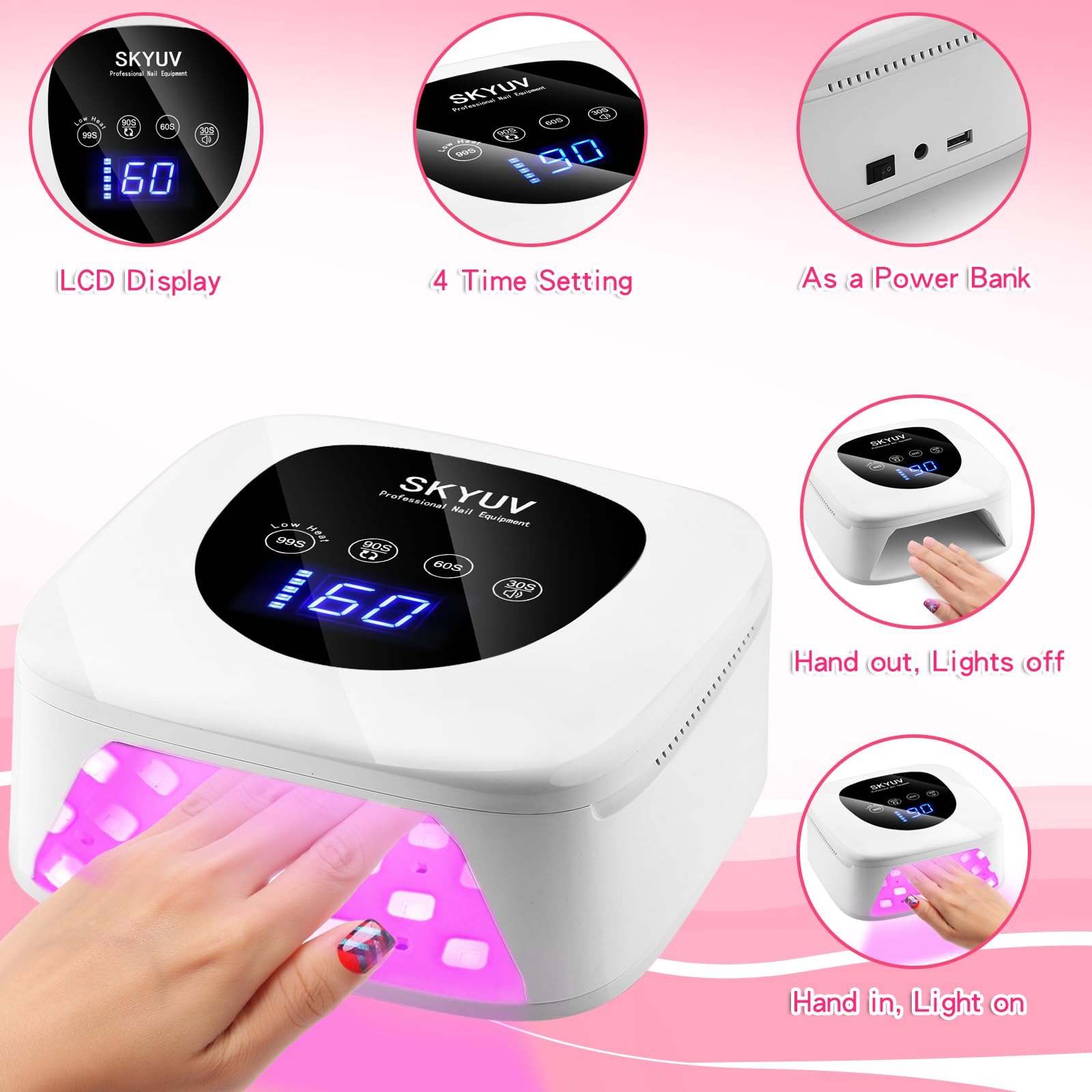SKYUV Rechargeable UV LED Nail Lamp – Cordless Gel Dryer with 4 Timers