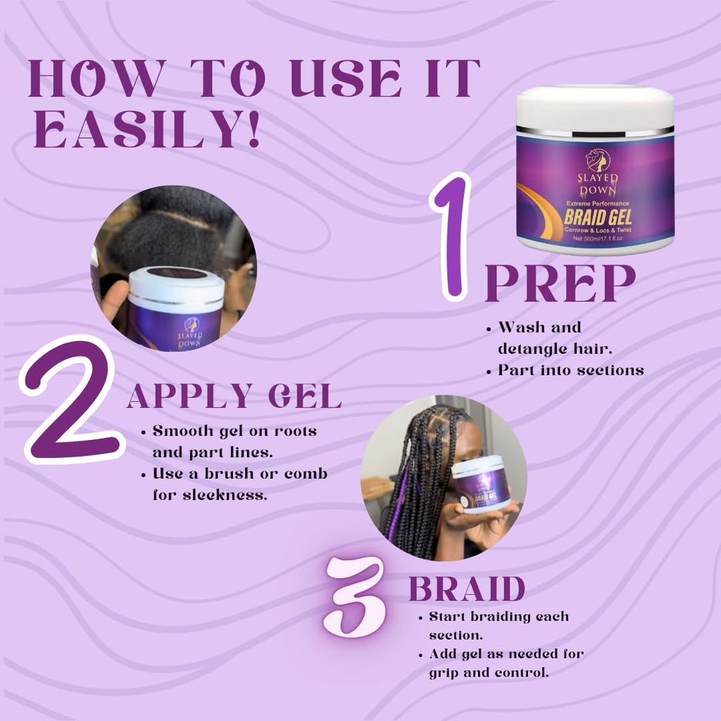 SLAYED DOWN Extreme All Day Hold Braid Gel | No-Flake Edge Control for Braids, Twists & Locs (17.1oz)