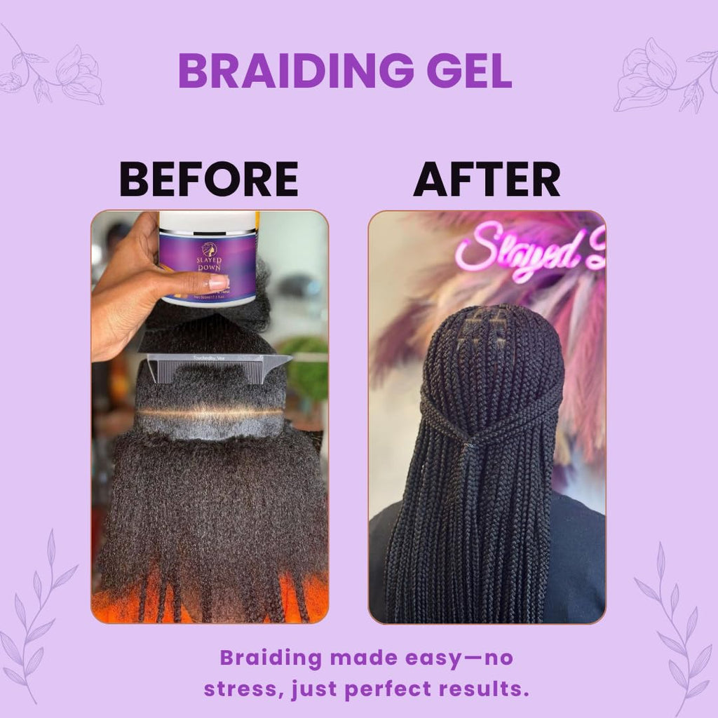 SLAYED DOWN Extreme All Day Hold Braid Gel | No-Flake Edge Control for Braids, Twists & Locs (17.1oz)