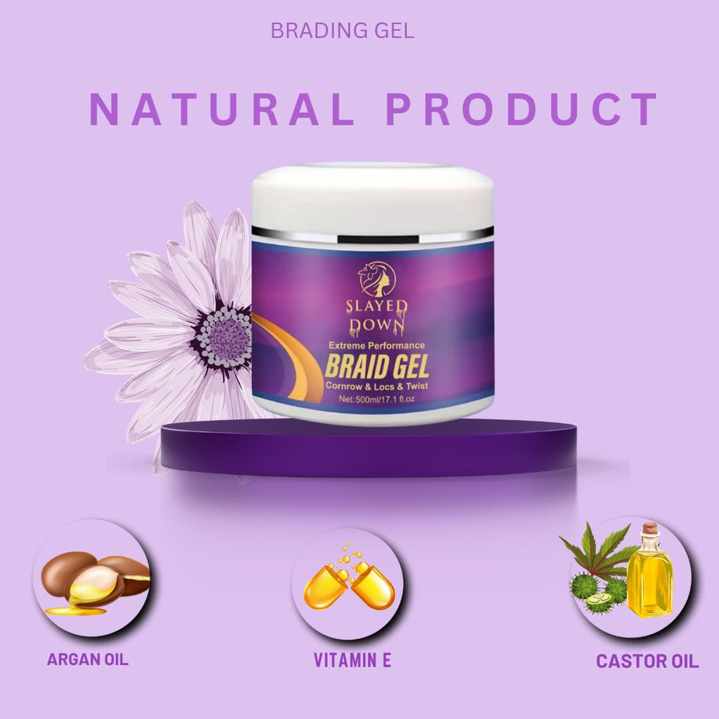 SLAYED DOWN Extreme All Day Hold Braid Gel | No-Flake Edge Control for Braids, Twists & Locs (17.1oz)