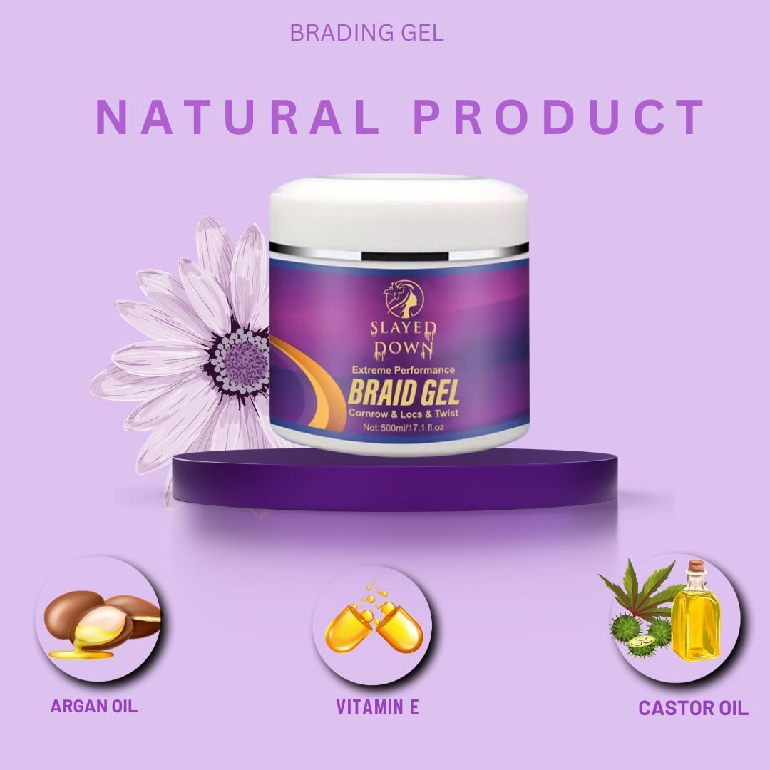 SLAYED DOWN Extreme All Day Hold Braid Gel | No-Flake Edge Control for Braids, Twists & Locs (17.1oz)