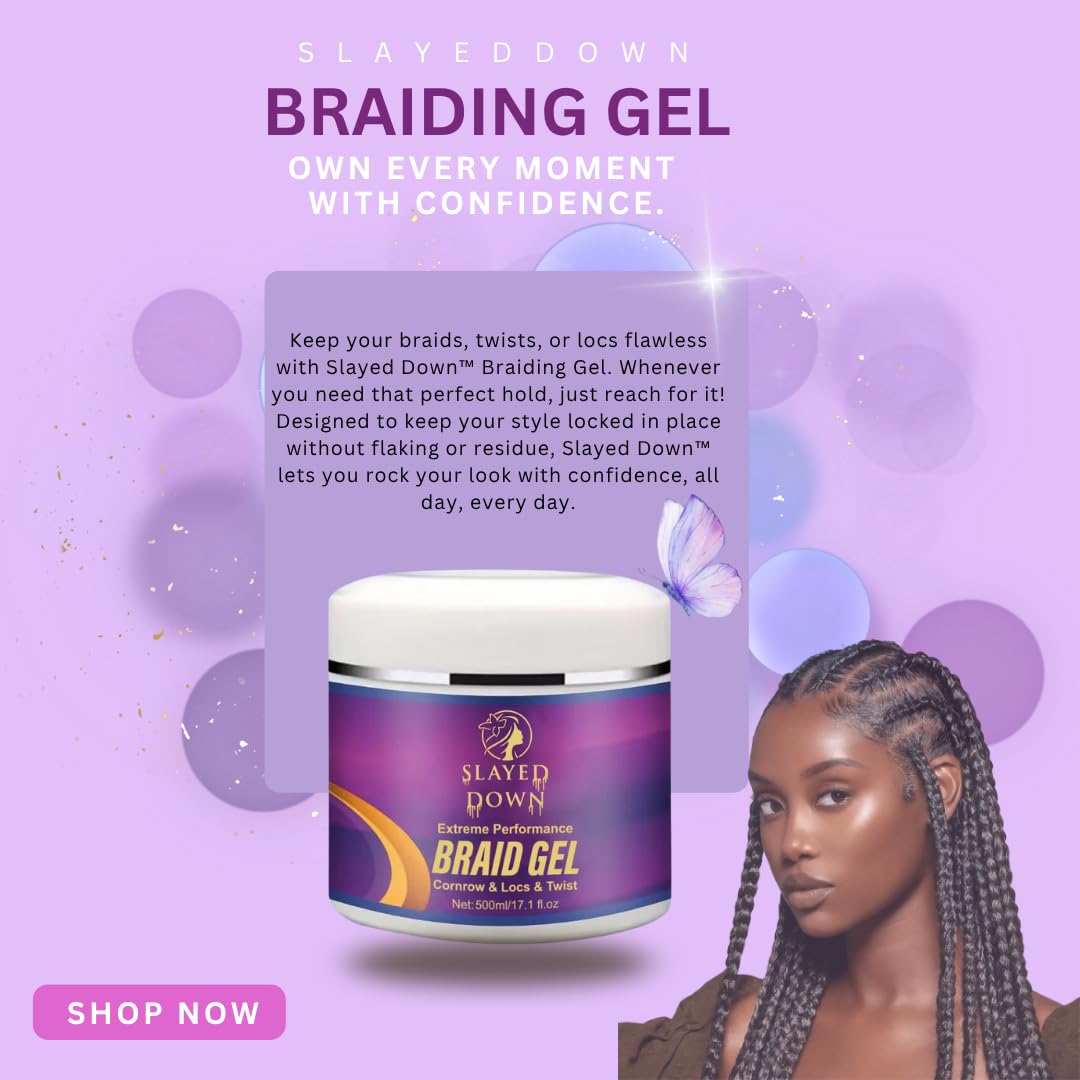 SLAYED DOWN Extreme All Day Hold Braid Gel | No-Flake Edge Control for Braids, Twists & Locs (17.1oz)