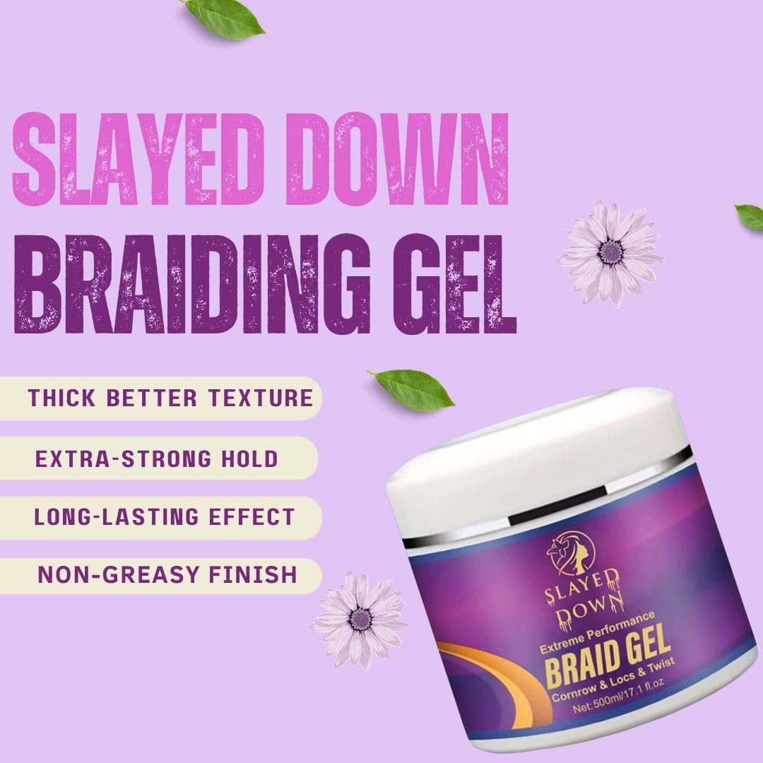 SLAYED DOWN Extreme All Day Hold Braid Gel | No-Flake Edge Control for Braids, Twists & Locs (17.1oz)