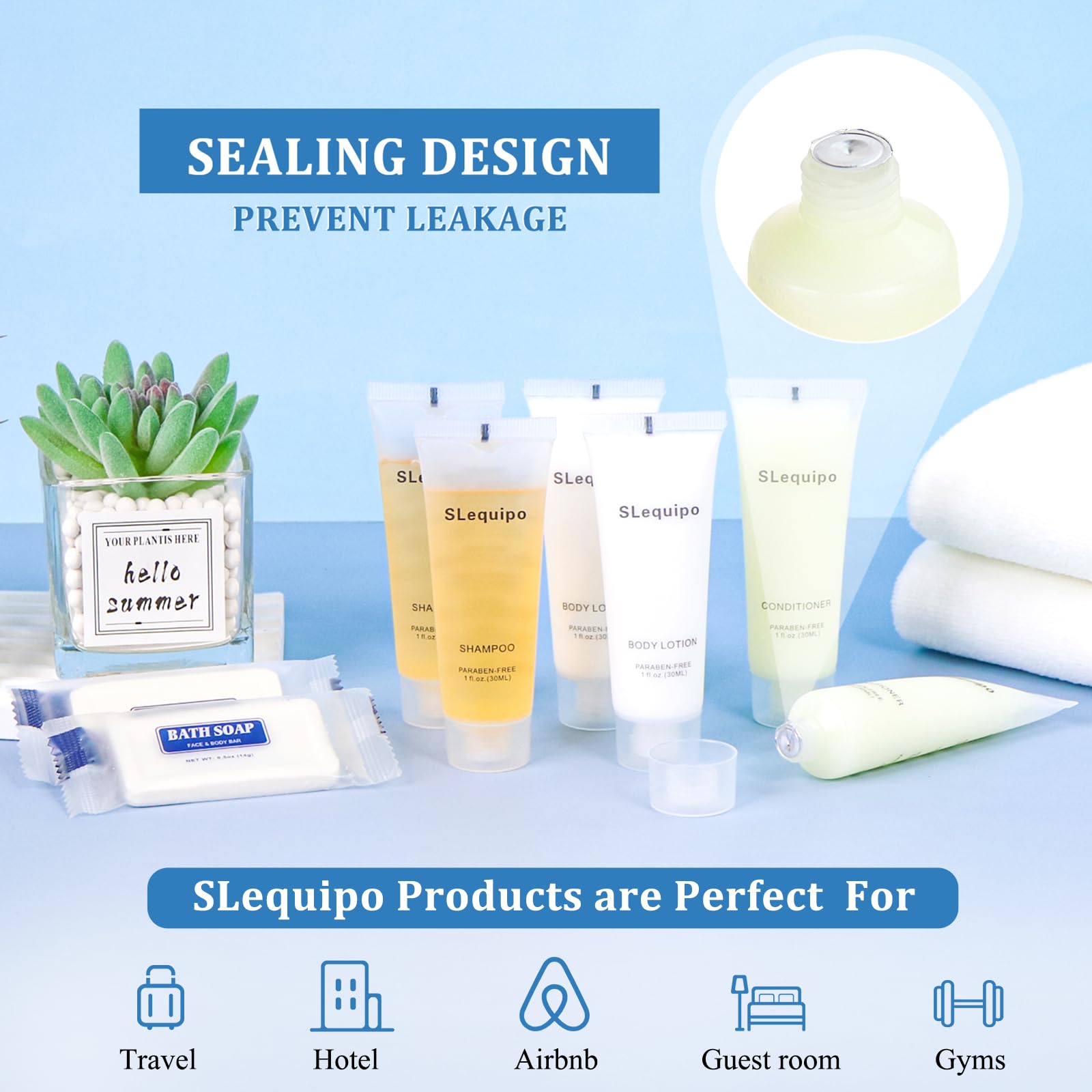 SLequipo 4-IN-1 Hotel Toiletries Bulk Set – 40 Travel Mini Bath & Body Essentials