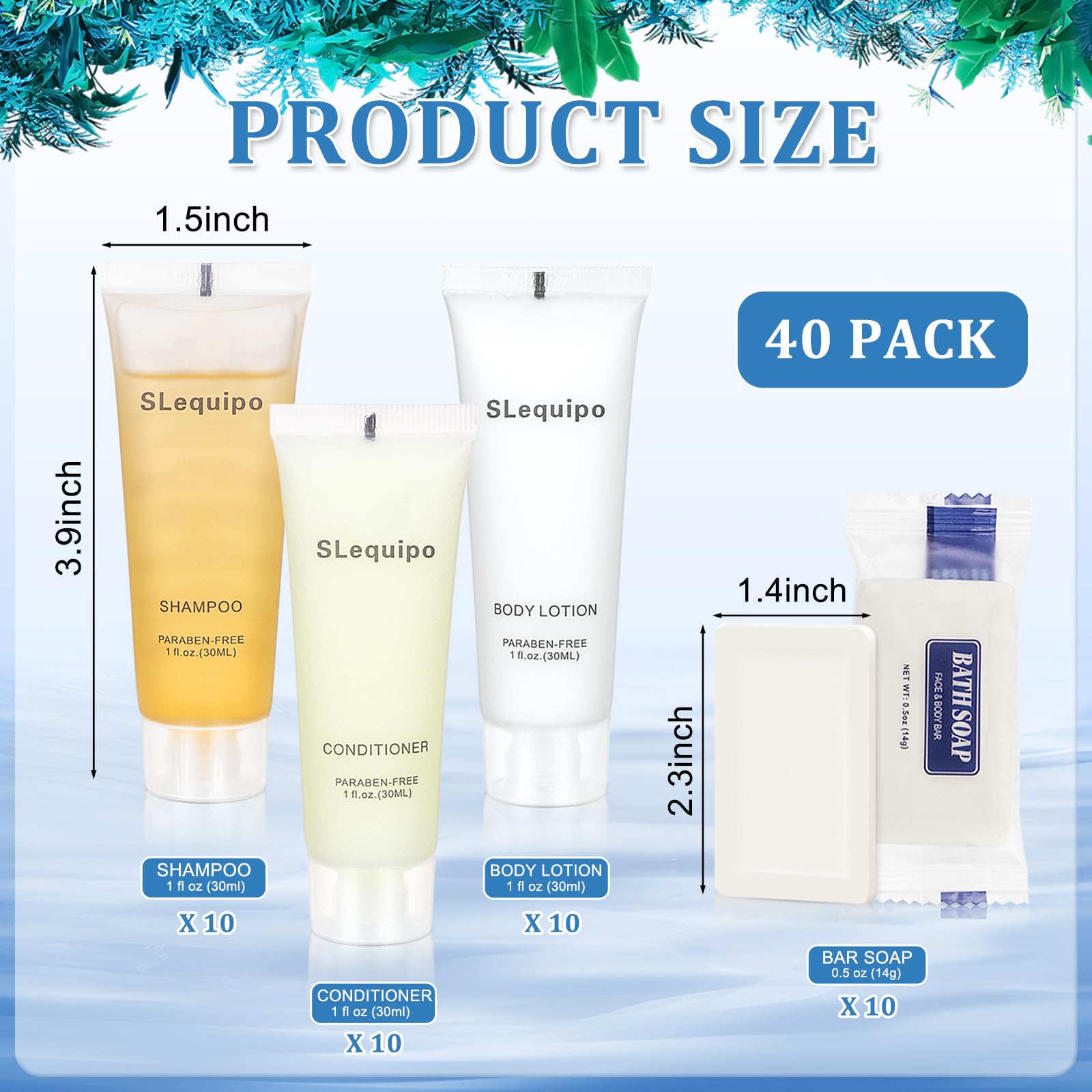SLequipo 4-IN-1 Hotel Toiletries Bulk Set – 40 Travel Mini Bath & Body Essentials