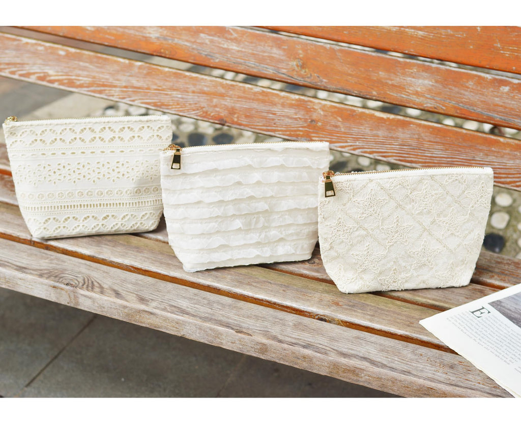 Sliimagetu Canvas Cosmetic Bag - Handmade Linen Makeup Pouch with Lace Embroidery | Large Capacity Boho Travel Organizer