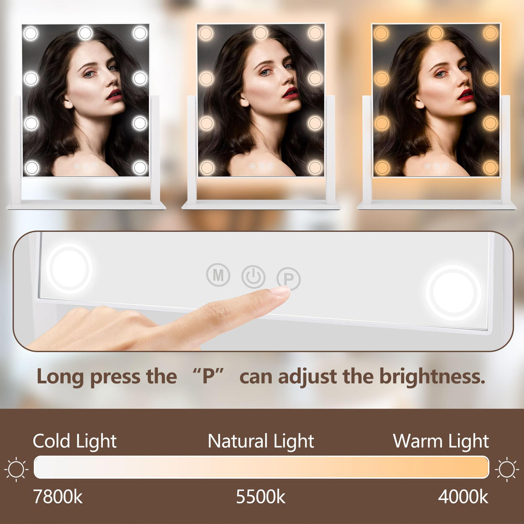 SLIMOON Lighted Makeup Mirror 14x12 Hollywood Vanity with 9 LEDs and Detachable 10x Magnifier