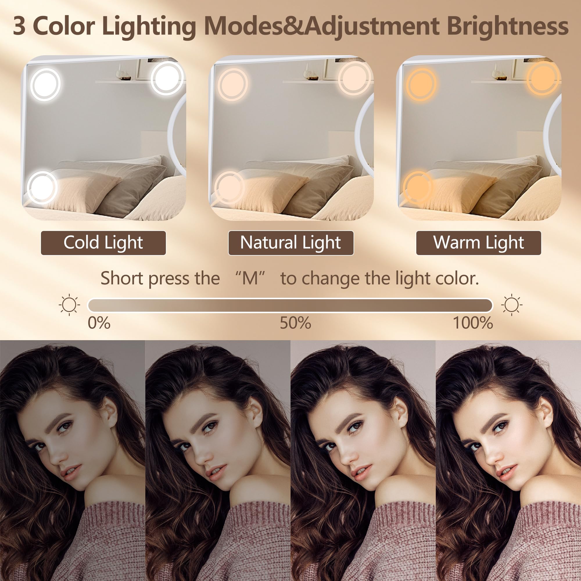 SLIMOON Lighted Makeup Mirror 14x12 Hollywood Vanity with 9 LEDs and Detachable 10x Magnifier