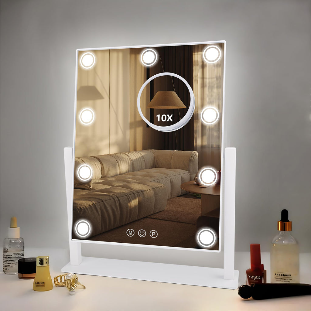 SLIMOON Lighted Makeup Mirror 14x12 Hollywood Vanity with 9 LEDs and Detachable 10x Magnifier