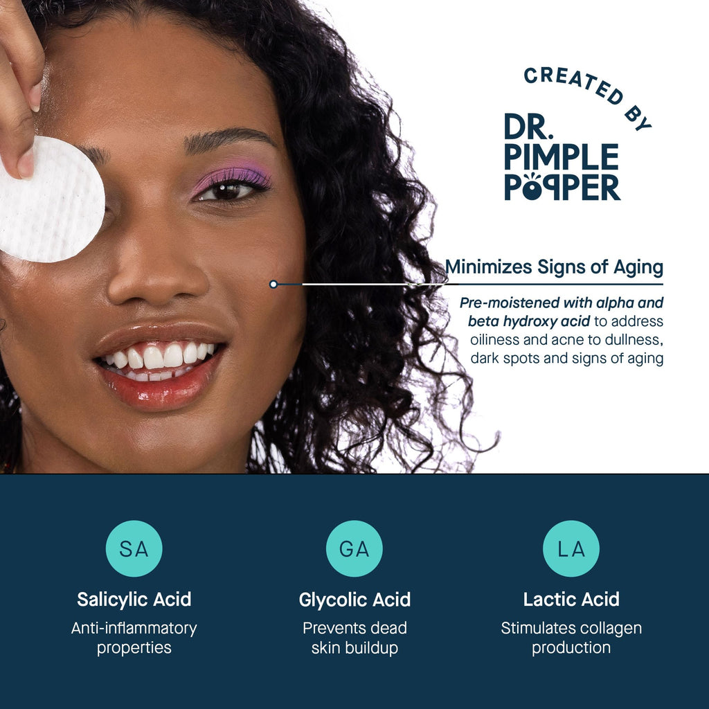 SLMD by Dr. Pimple Popper AHA BHA Toner Pads – Daily Facial Exfoliating Pads