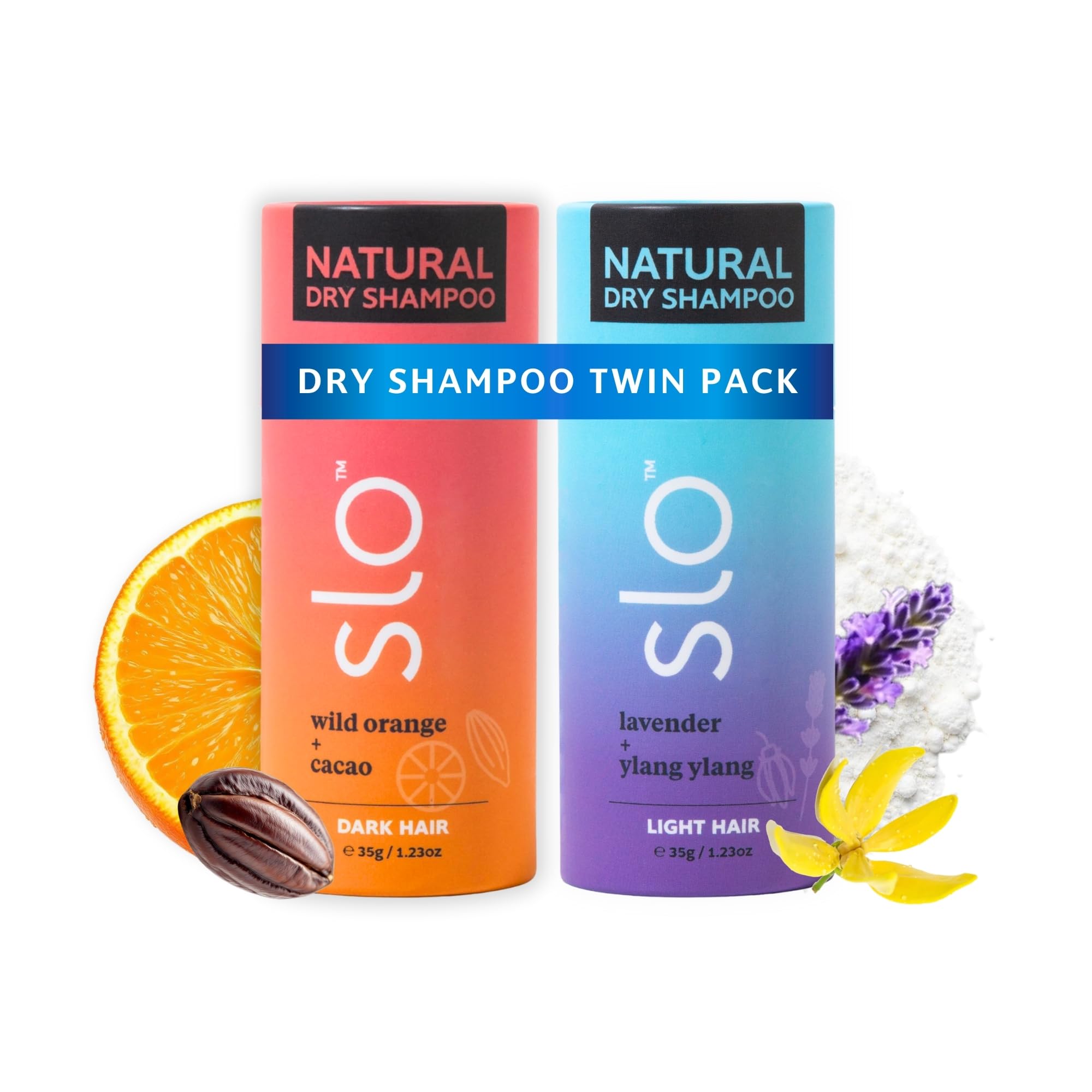 Slo Natural Dry Shampoo Powder for Dark Hair – 2 Pack (35g each) – All-Natural, Talc-Free, Vegan & Cruelty-Free